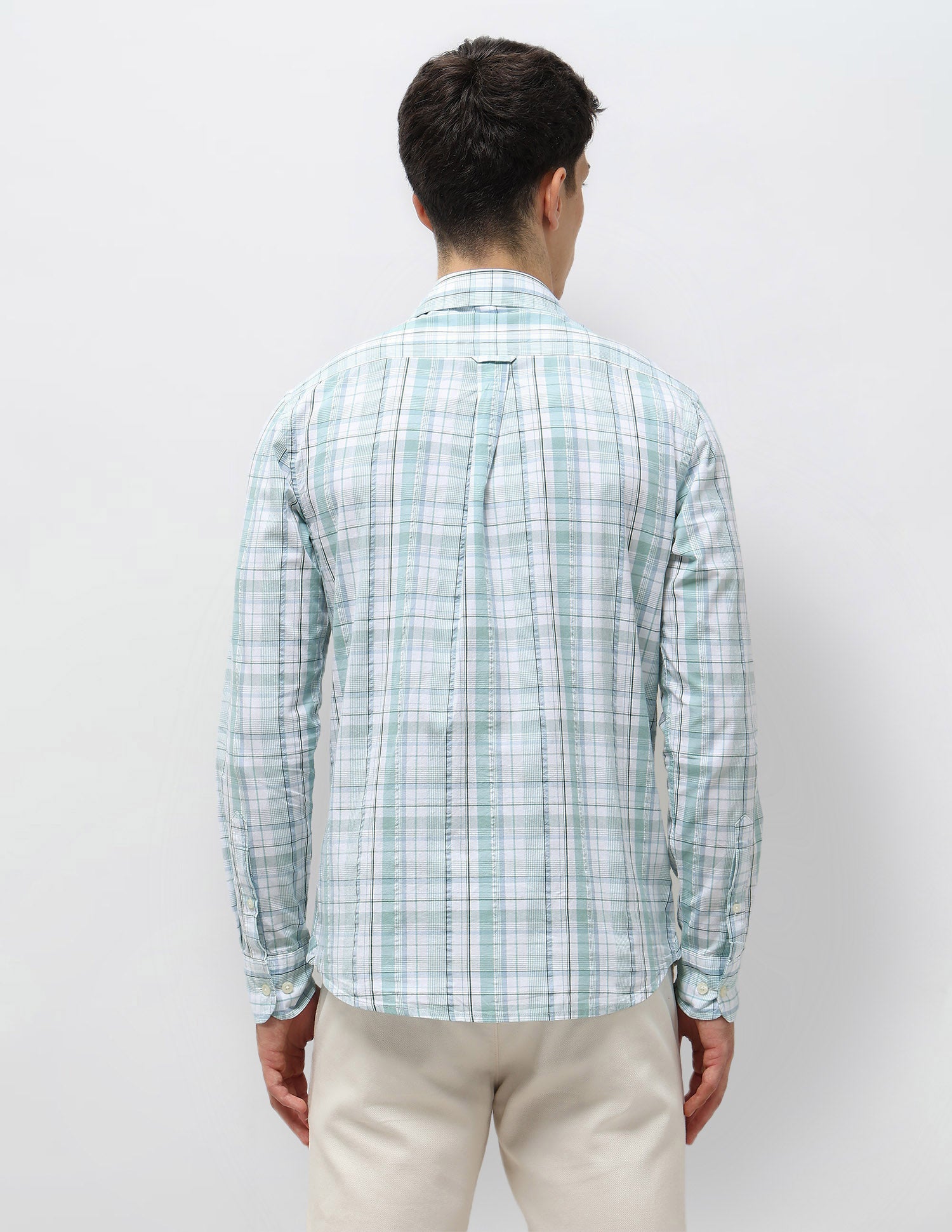 Tartan Checked Seersucker Shirt Light Green - U.S. Polo Assn. India | Large