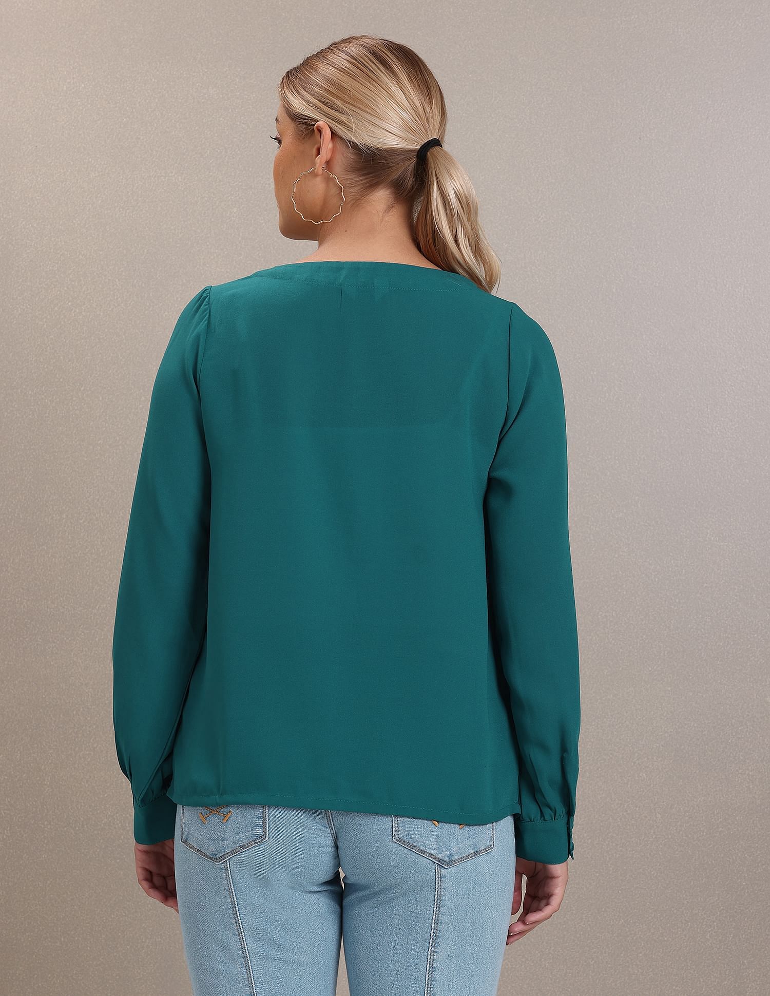Mock Button Placket Long Sleeve Top Teal - U.S. Polo Assn. India | Large