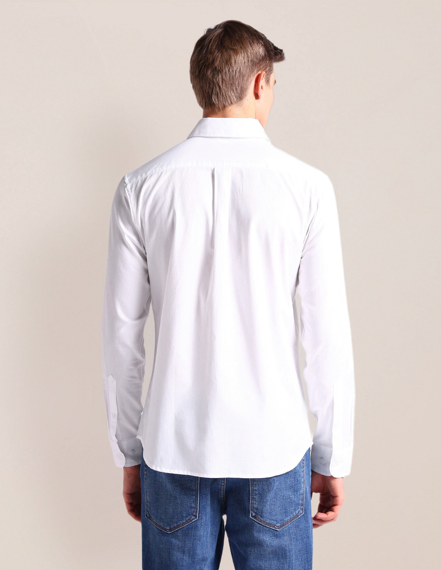 Semi Cutaway Collar Vertical Stripe Shirt White - U.S. Polo Assn. India | Large