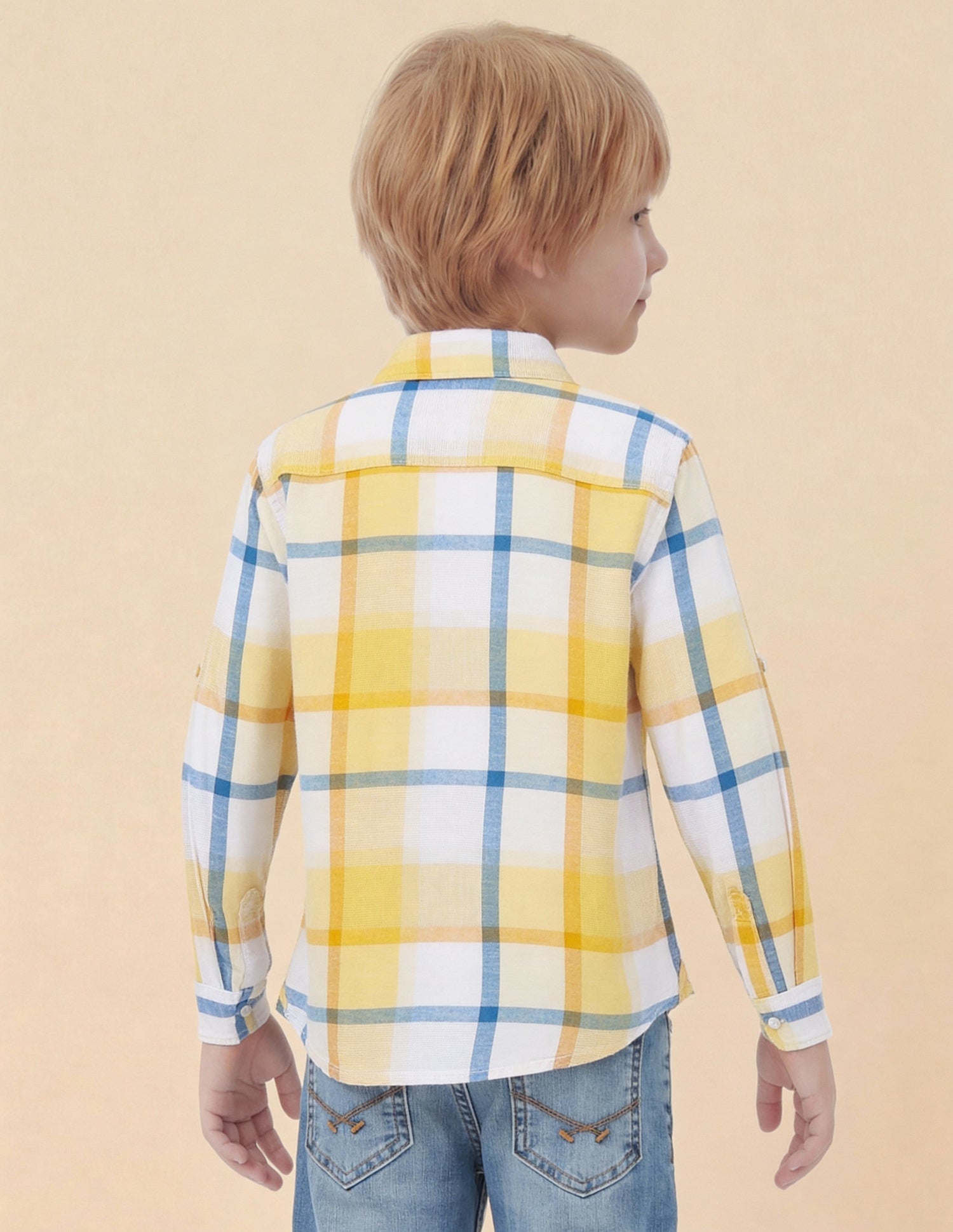 Boys Plaid Checked Dobby Shirt Yellow - U.S. Polo Assn. India | Large