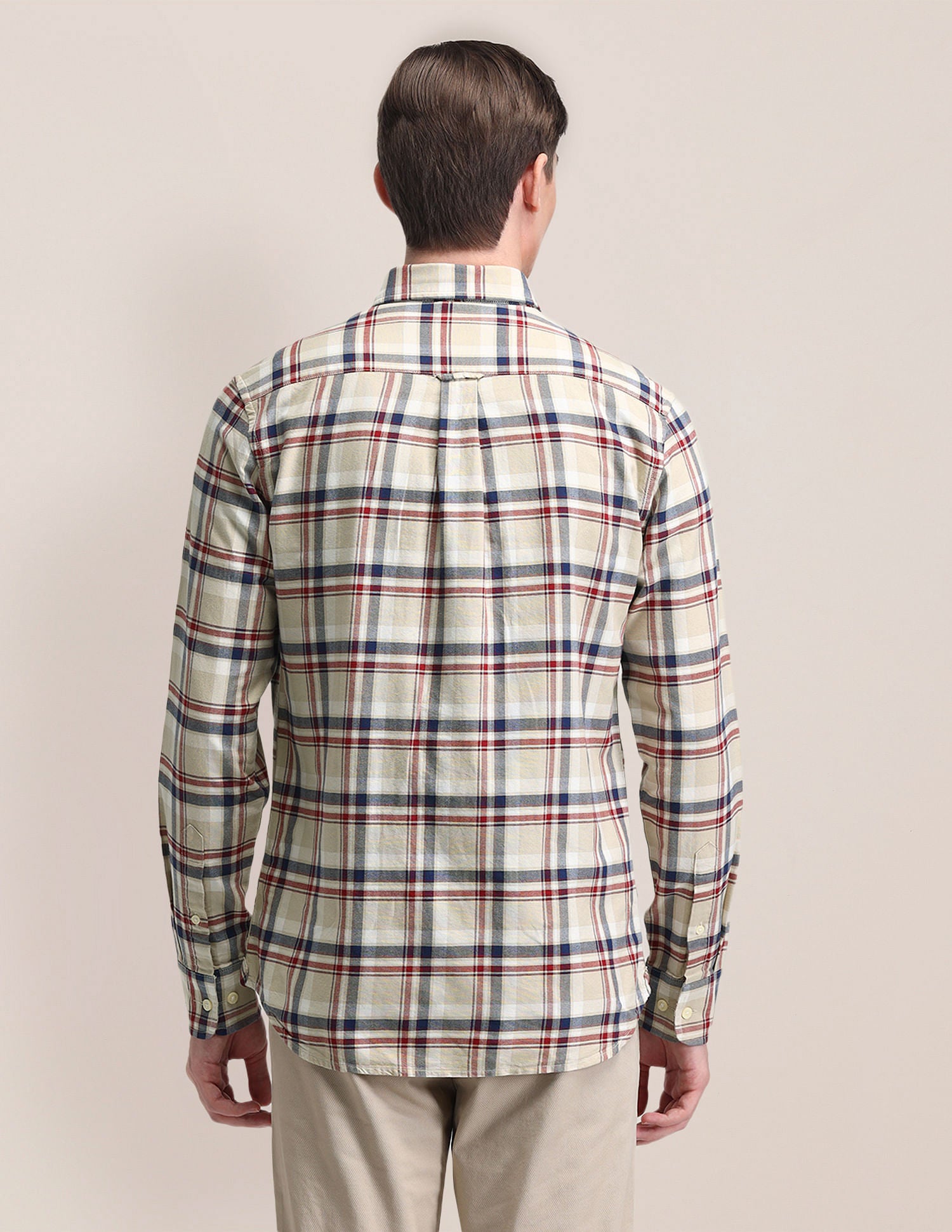 Tailored Fit Checked Shirt Beige - U.S. Polo Assn. India | Large