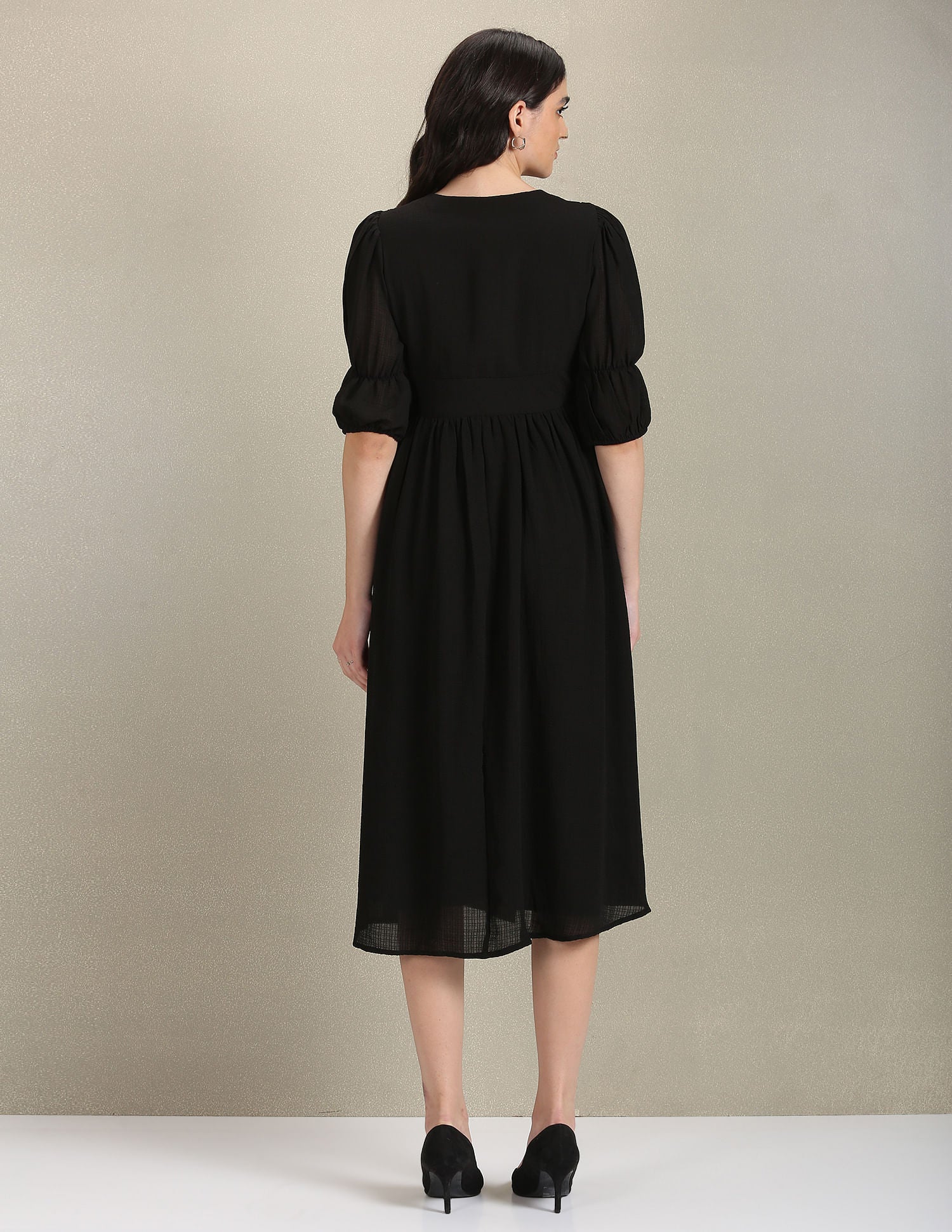 V-Neck Solid Midi Dress Black - U.S. POLO ASSN. | Large