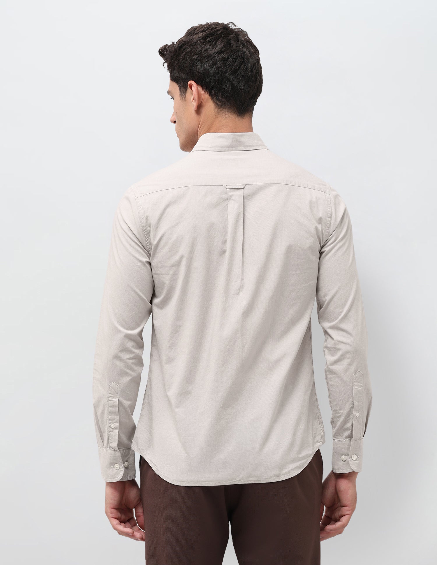 Solid With Stripe Detail Regular Fit Shirt Beige - U.S. Polo Assn. India | Large