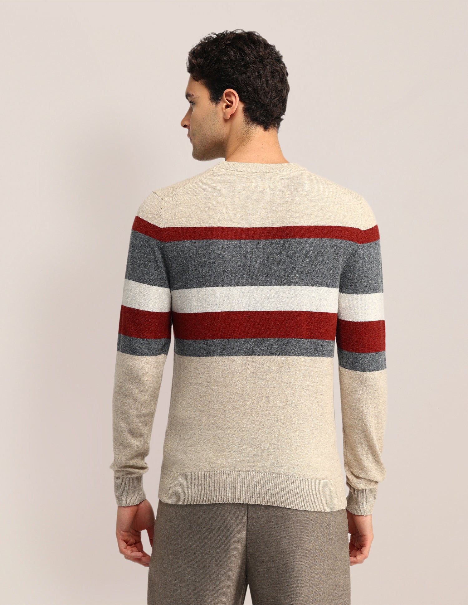 Horizontal Striped Regular Fit Sweater Beige - U.S. Polo Assn. India | Large