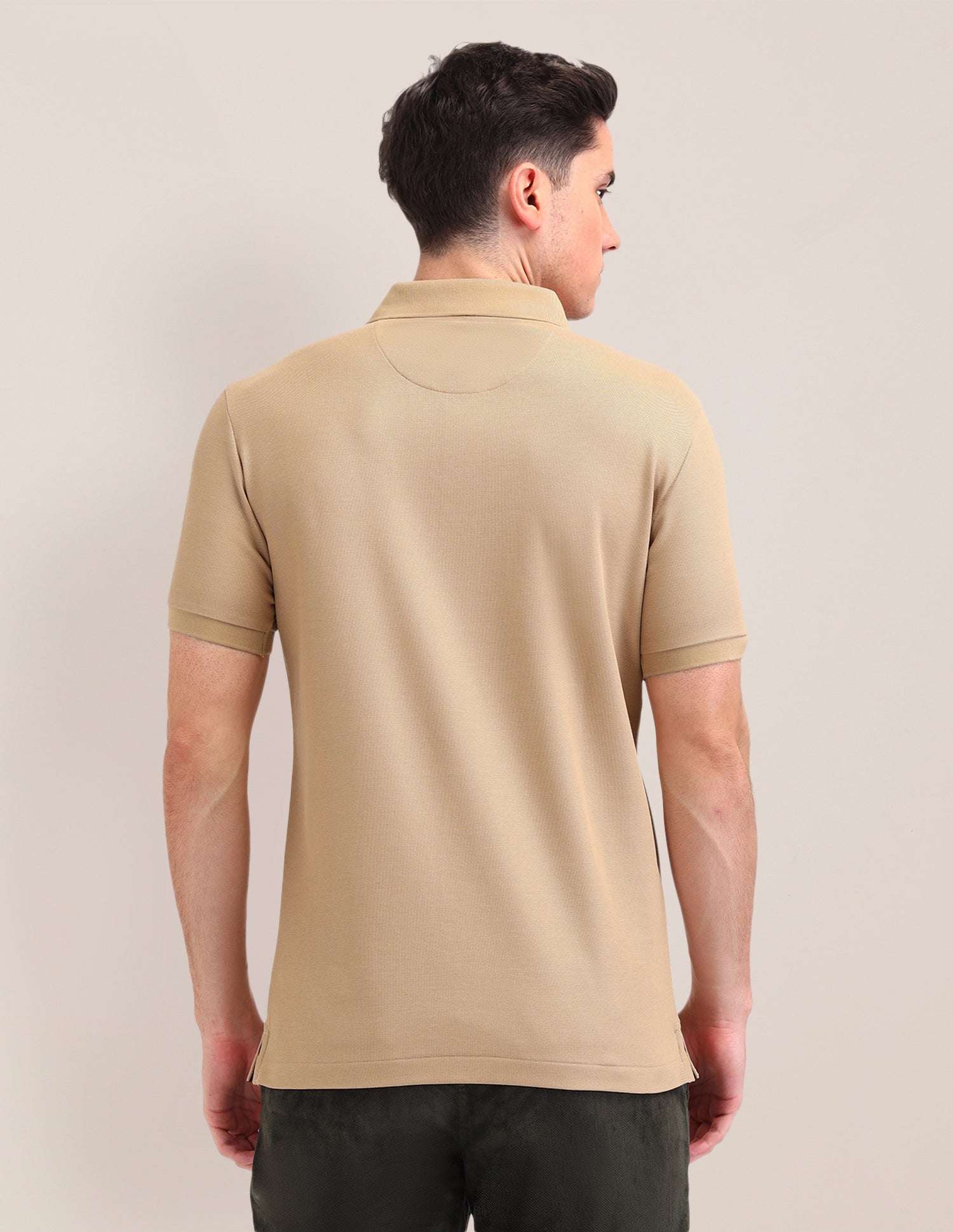 Solid Pattern Cotton Polo Shirt Beige - U.S. Polo Assn. India | Large