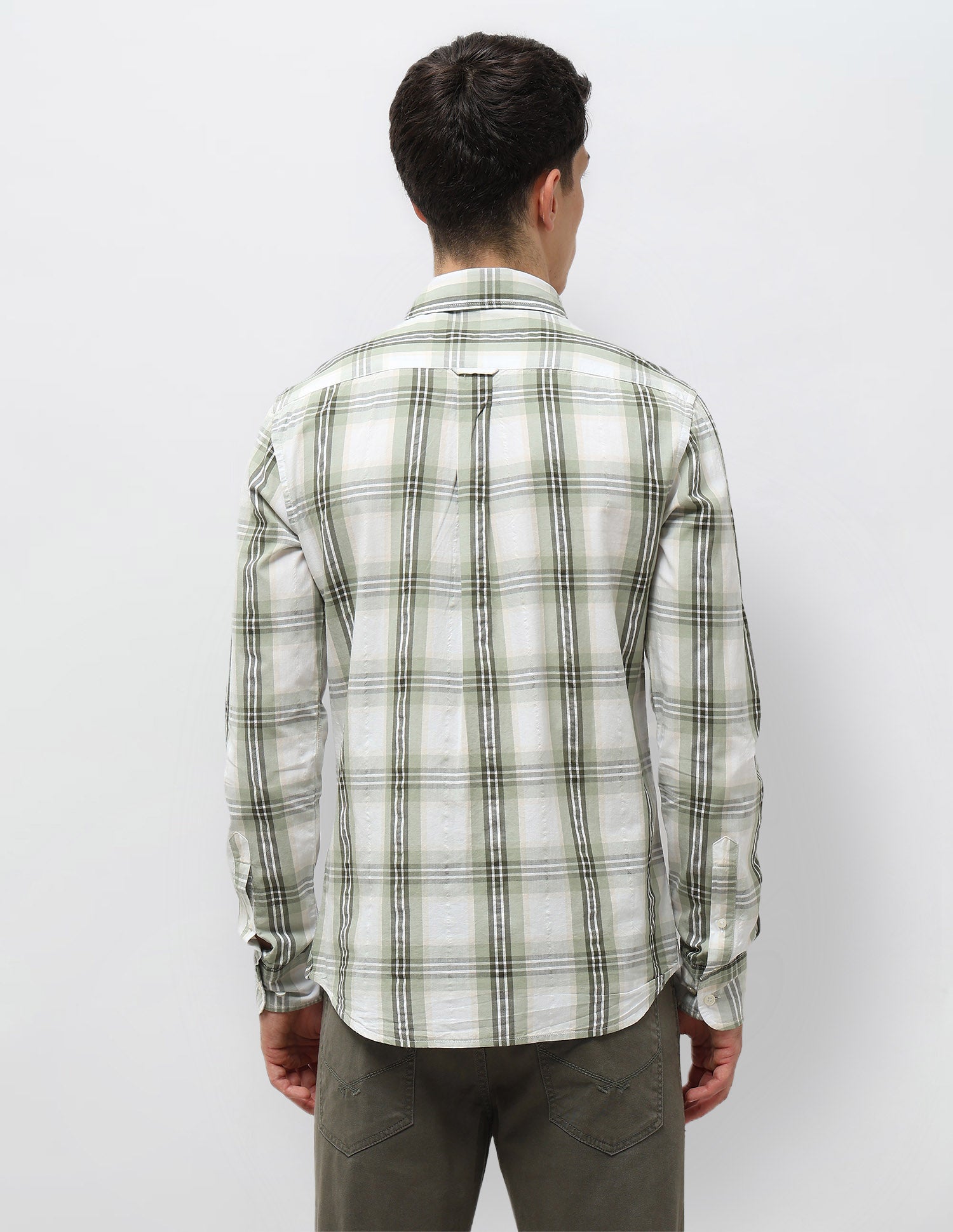Tartan Checked Seersucker Shirt Light Olive - U.S. Polo Assn. India | Large