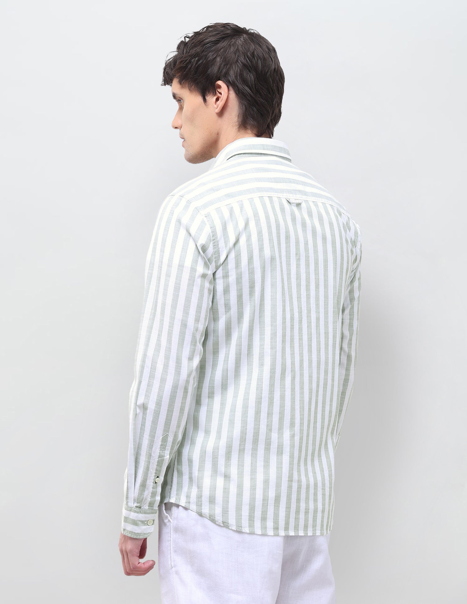 Vertical Striped Regular Fit Shirt Light Green - U.S. Polo Assn. India | Large