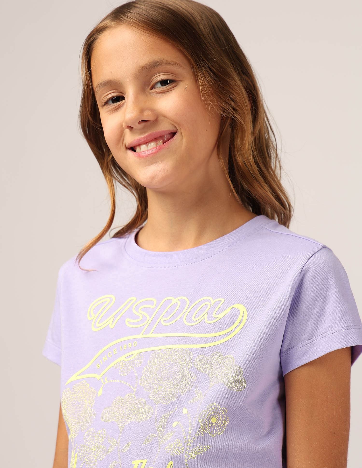 Girls Brand Printed Relaxed Fit T-Shirt Lavender - U.S. POLO ASSN. | Large