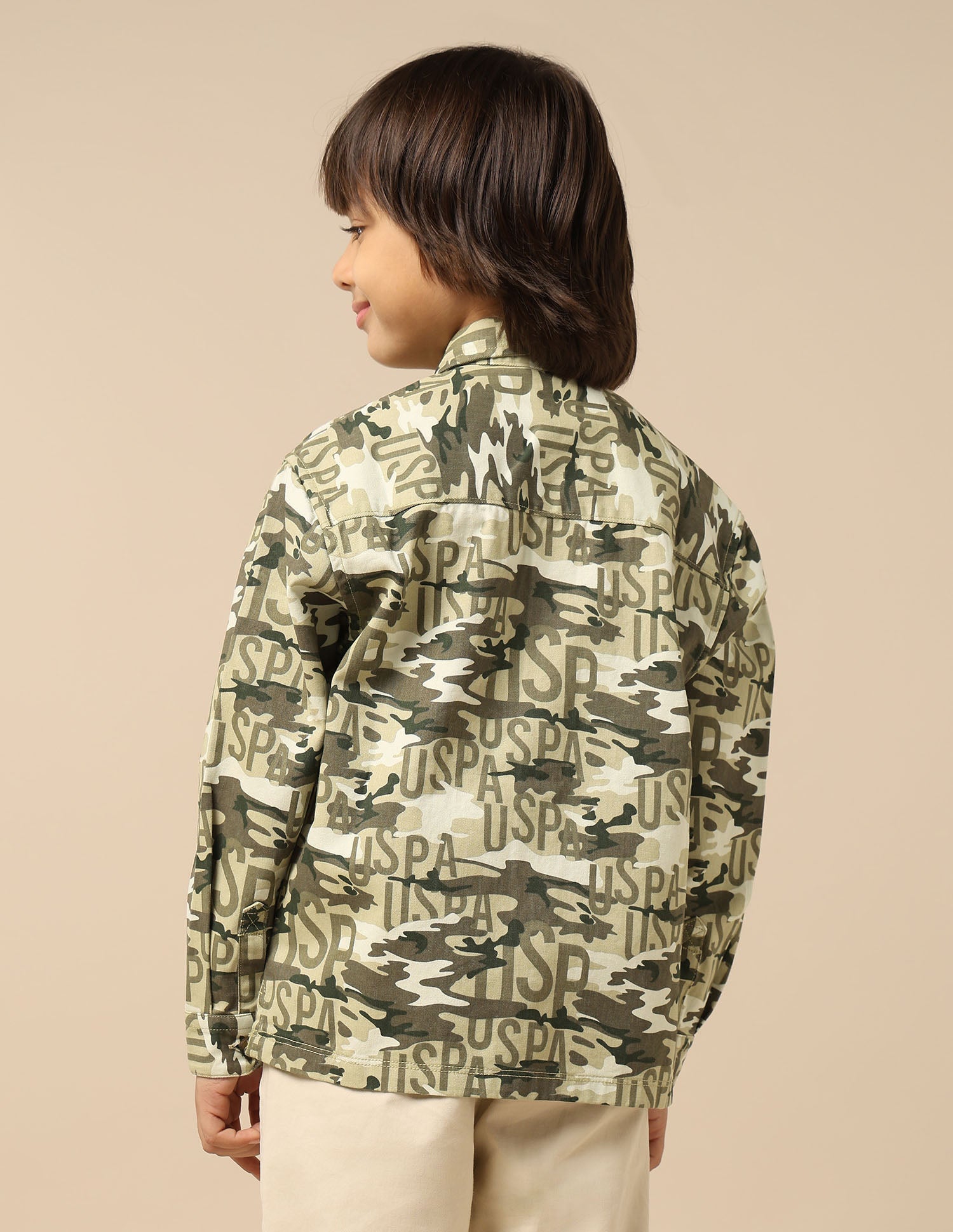 Boys Camouflage Printed Twill Shirt Olive - U.S. POLO ASSN. | Large