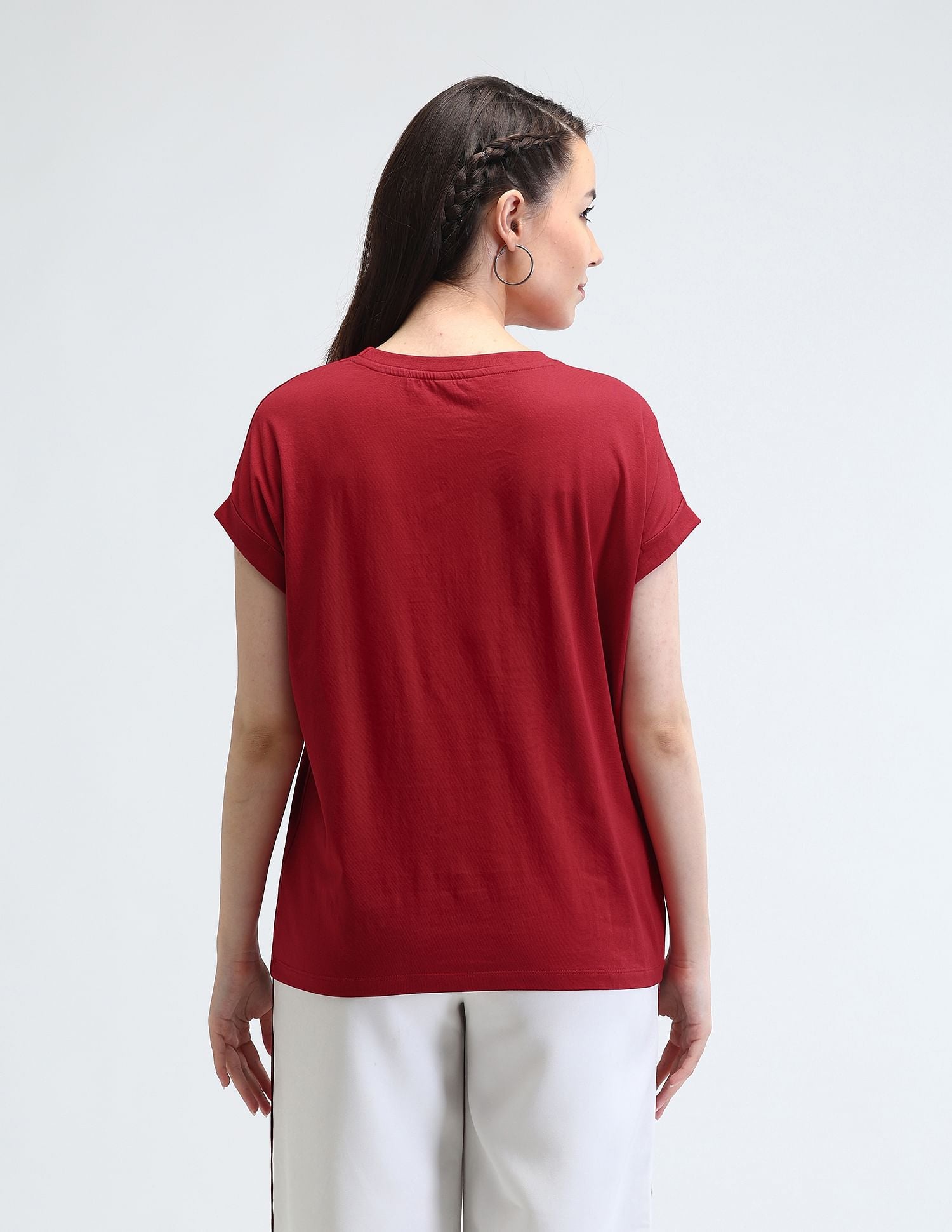 Extended Shoulder Satin Print T-Shirt Red - U.S. Polo Assn. India | Large