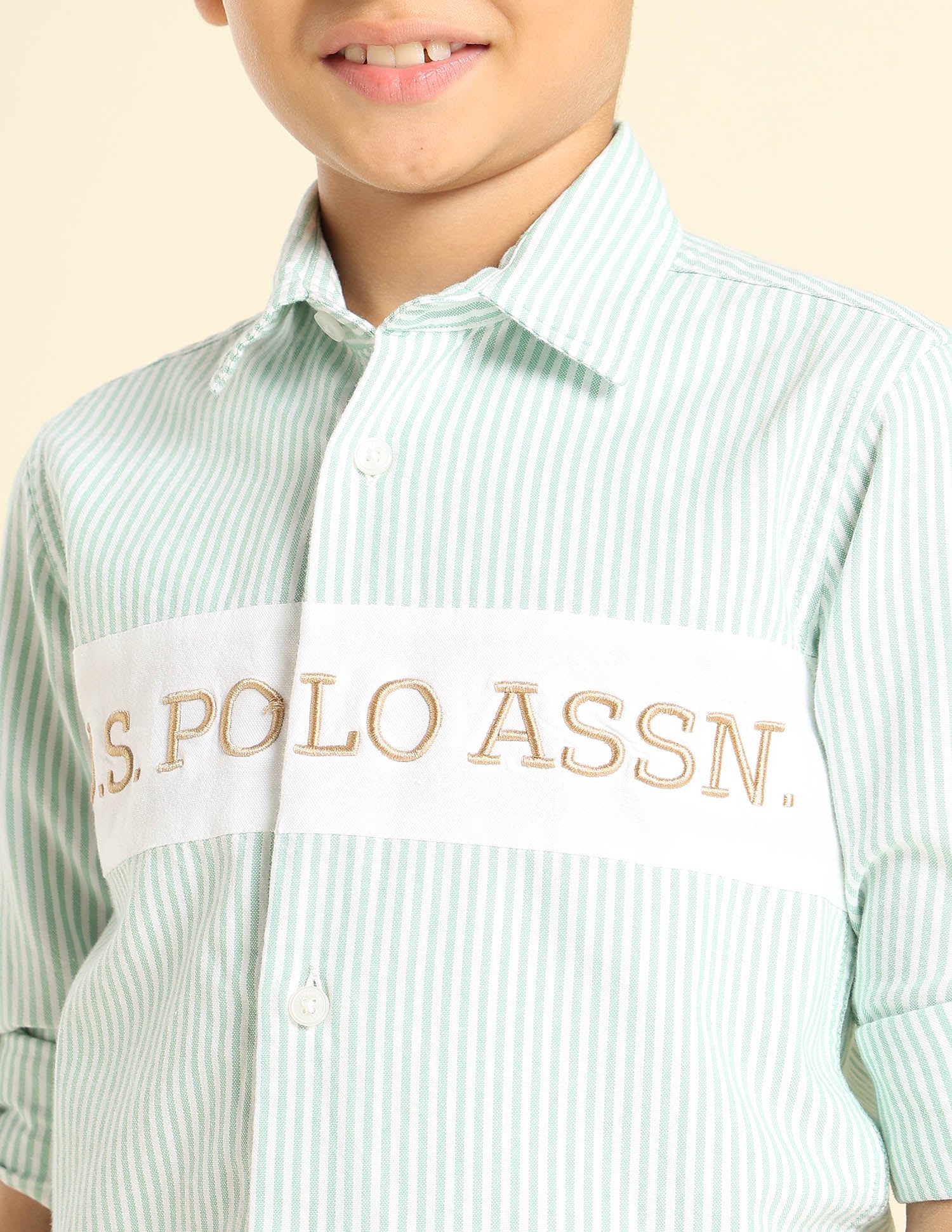 Boys Vertical Striped Regular Fit Shirt Light Green - U.S. POLO ASSN. | Large