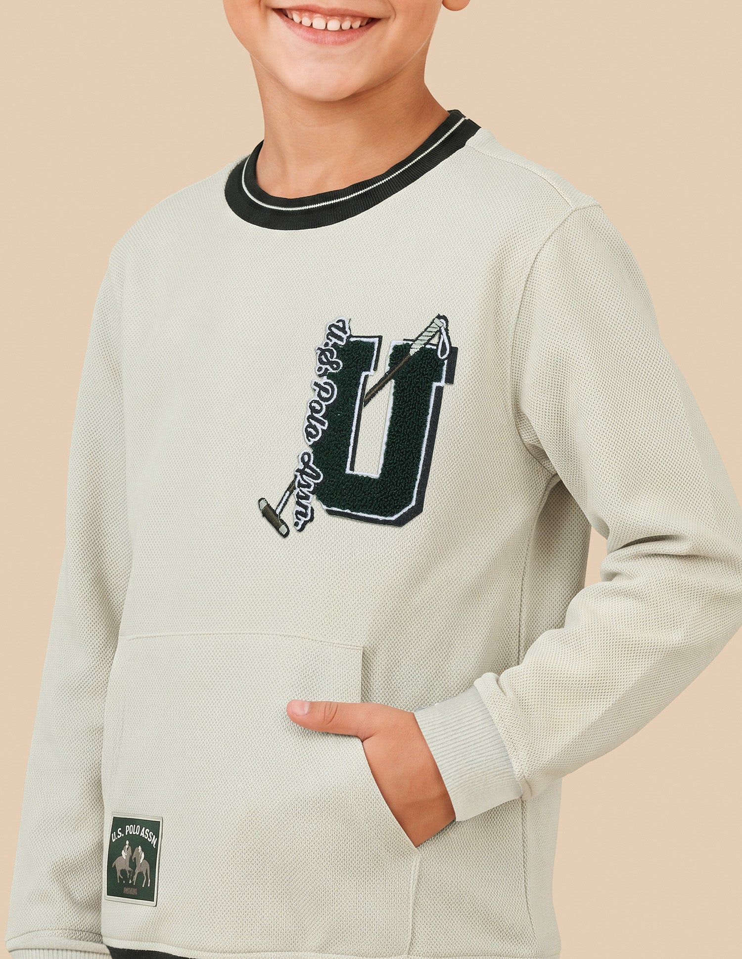 Brand Applique Regular Fit Sweatshirt Beige - U.S. Polo Assn. India | Large
