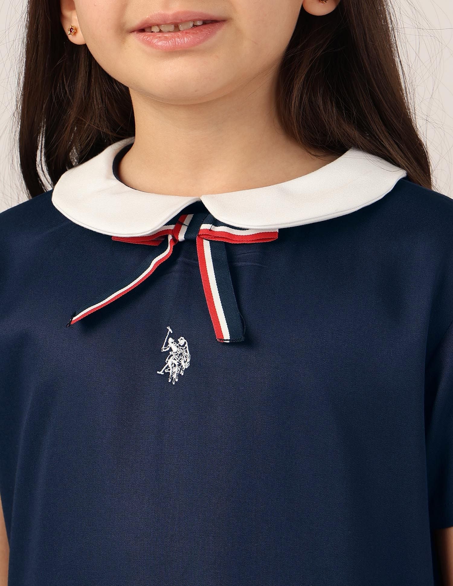 Girls Peter Pan Collar A-Line Dress Navy - U.S. POLO ASSN. | Large