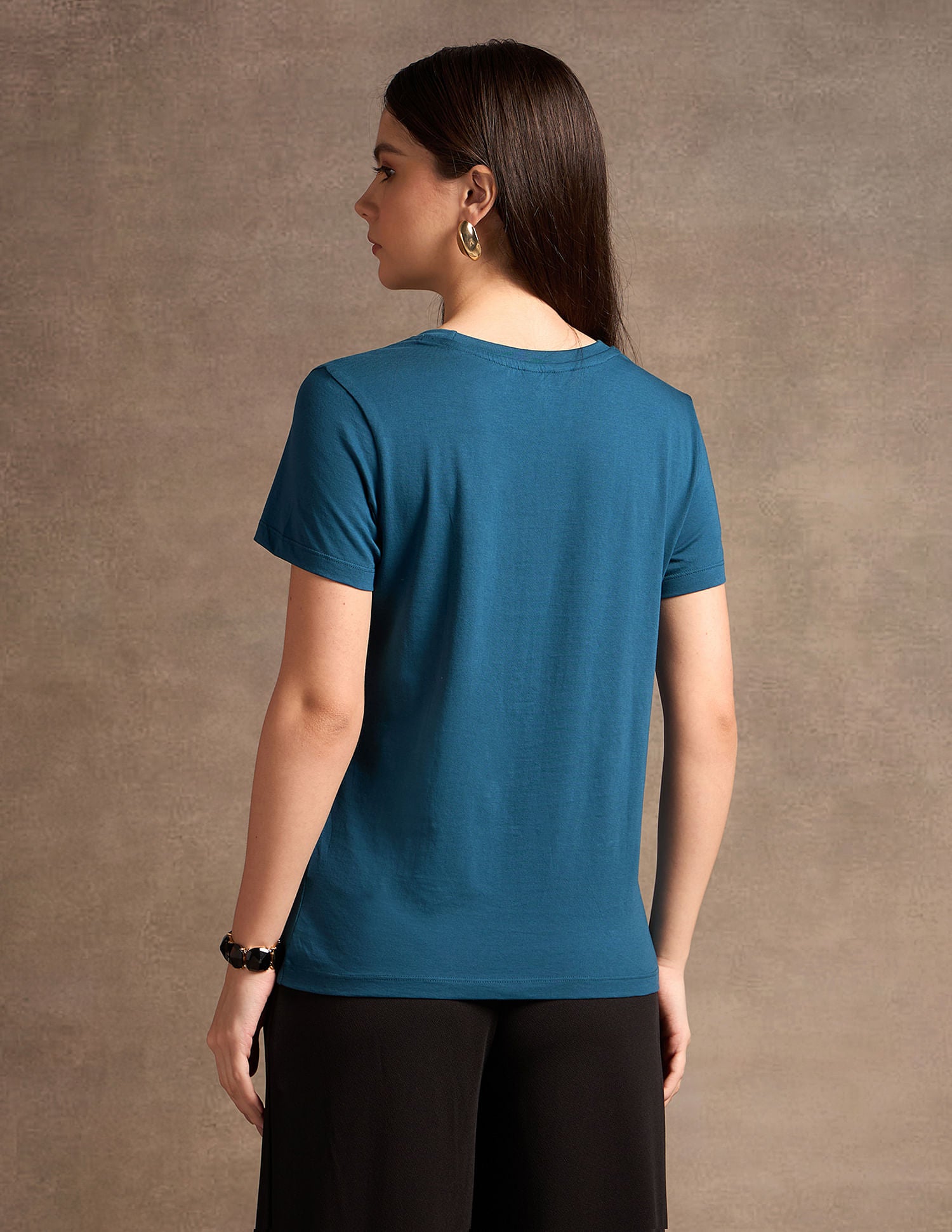 Stud Embellishment Cotton T-Shirt Teal - U.S. POLO ASSN. | Large