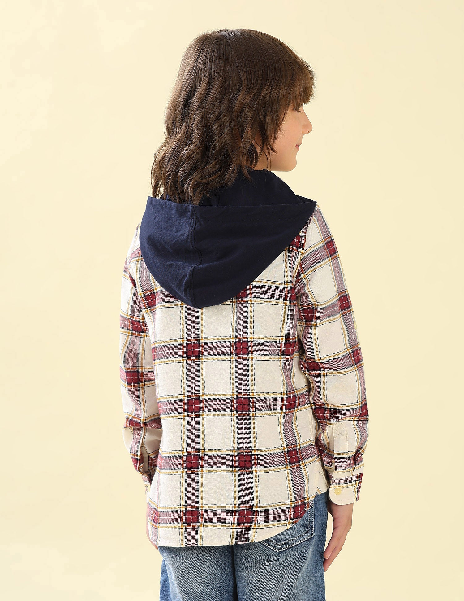 Twill Plaid Checked Hooded Shirt Off White - U.S. Polo Assn. India | Large