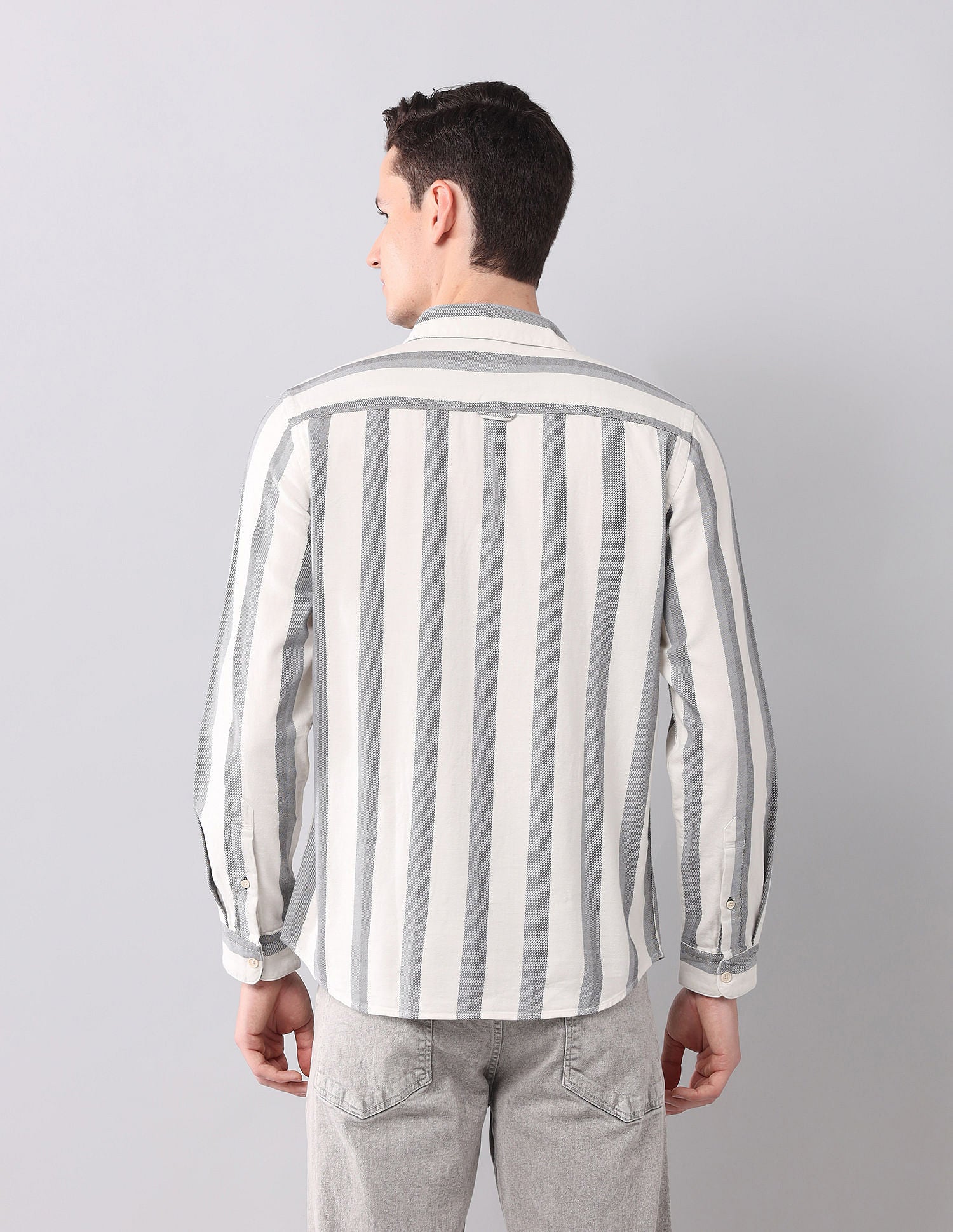 Vertical Striped Pure Cotton Shirt Ivory - U.S. Polo Assn. India | Large