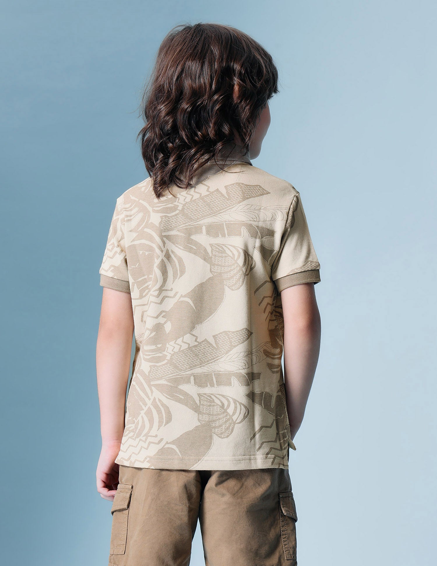 Boys All Over Printed Regular Fit Polo Shirt Beige - U.S. POLO ASSN. | Large