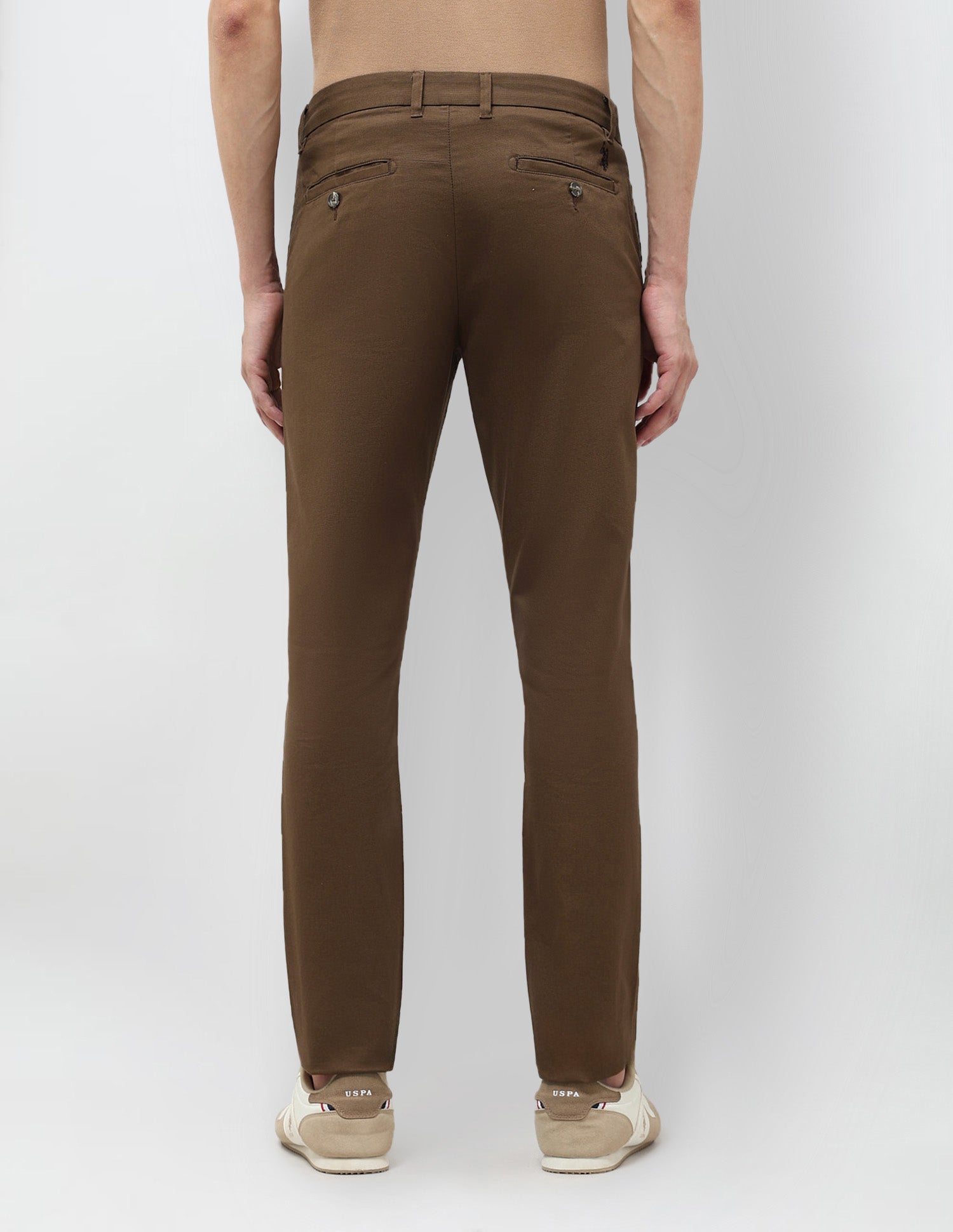 Textured Slim Fit Trousers Brown - U.S. POLO ASSN. | Large