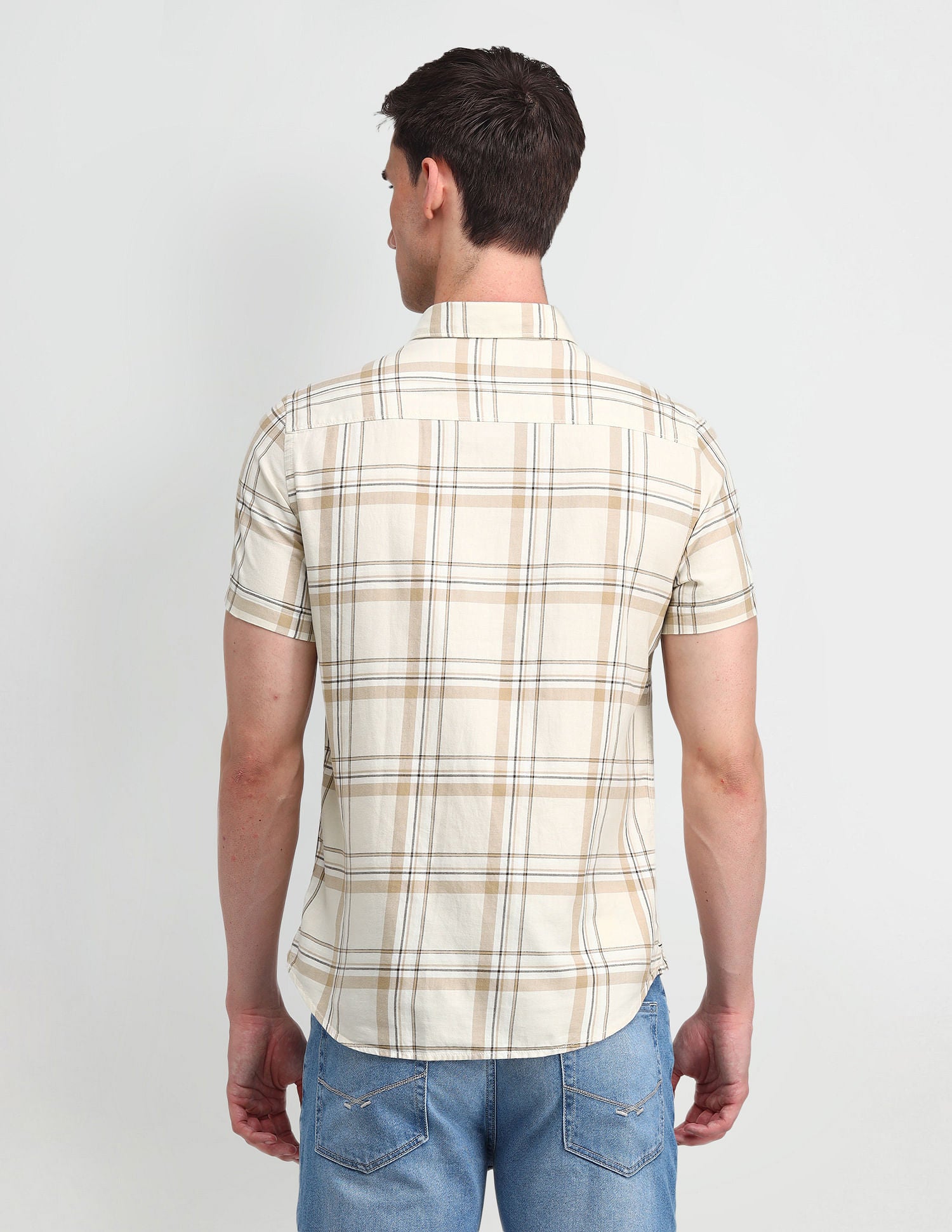 Tartan Checked Slim Fit Shirt Ecru - U.S. Polo Assn. India | Large