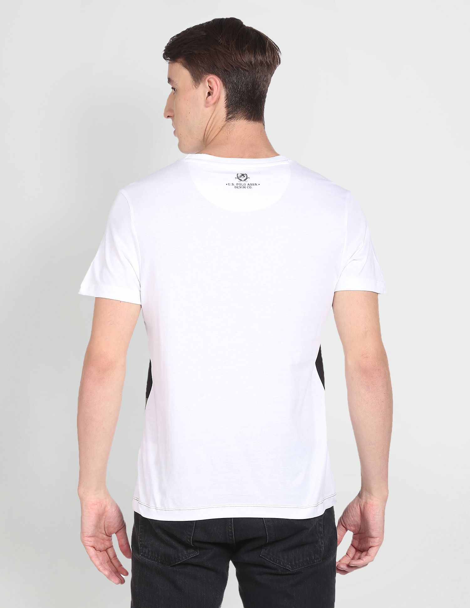 Colour Block Cotton T-Shirt White, Grey and Black - U.S. Polo Assn. India | Large