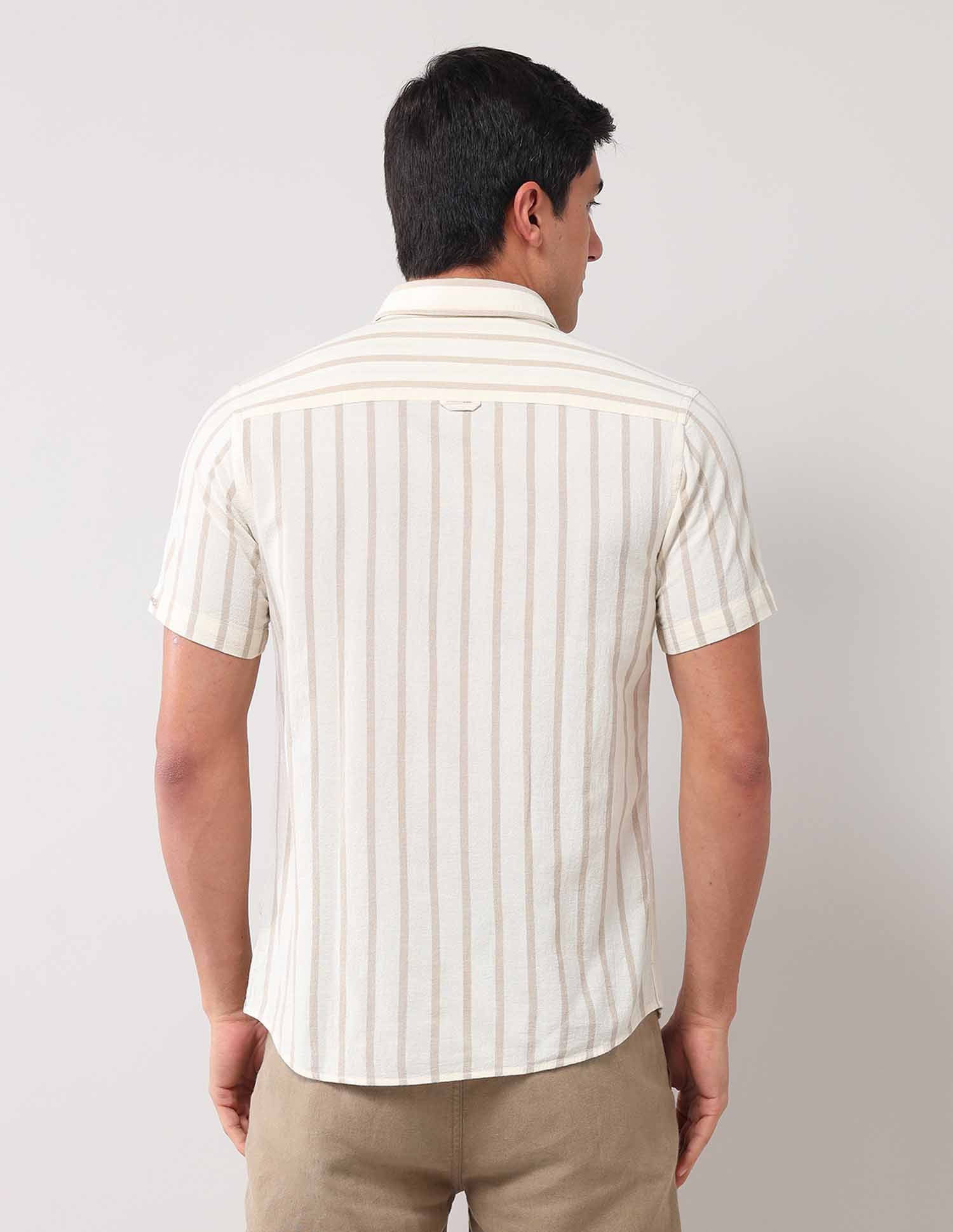 Regular Fit Vertical Striped Shirt Ecru - U.S. Polo Assn. India | Large