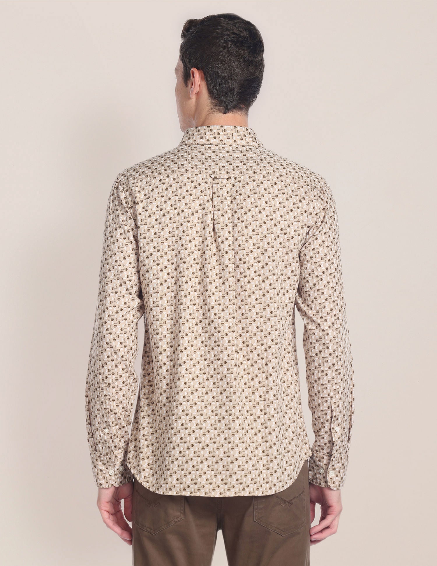 Geometric Print Dobby Shirt Beige - U.S. POLO ASSN. | Large