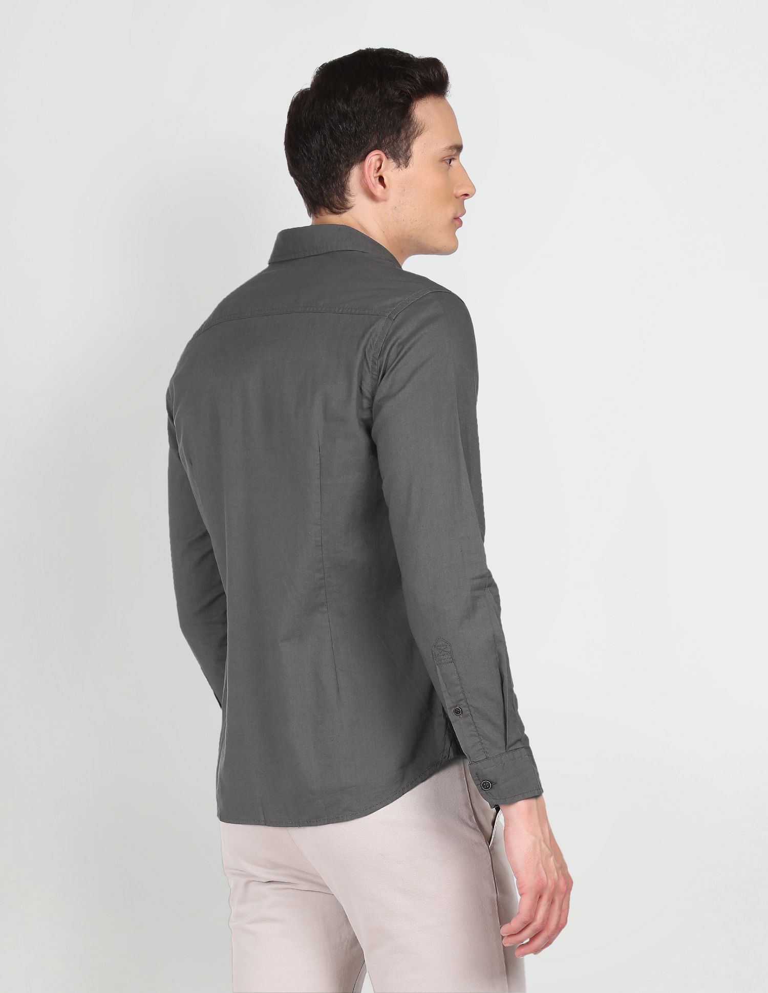 Pure Cotton Solid Casual Shirt Grey - U.S. POLO ASSN. | Large