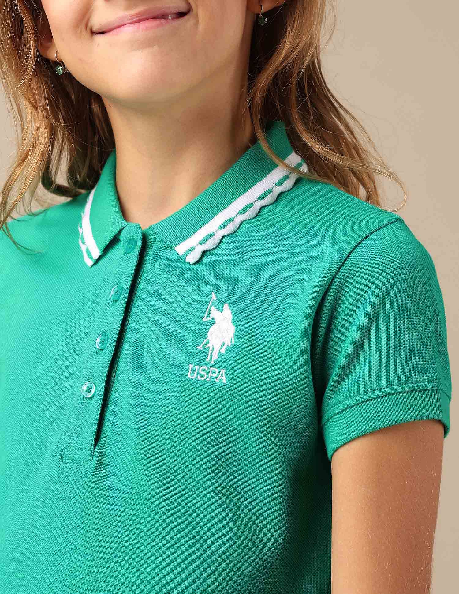 Girls Solid Fit And Flare Polo Dress Green - U.S. POLO ASSN. | Large