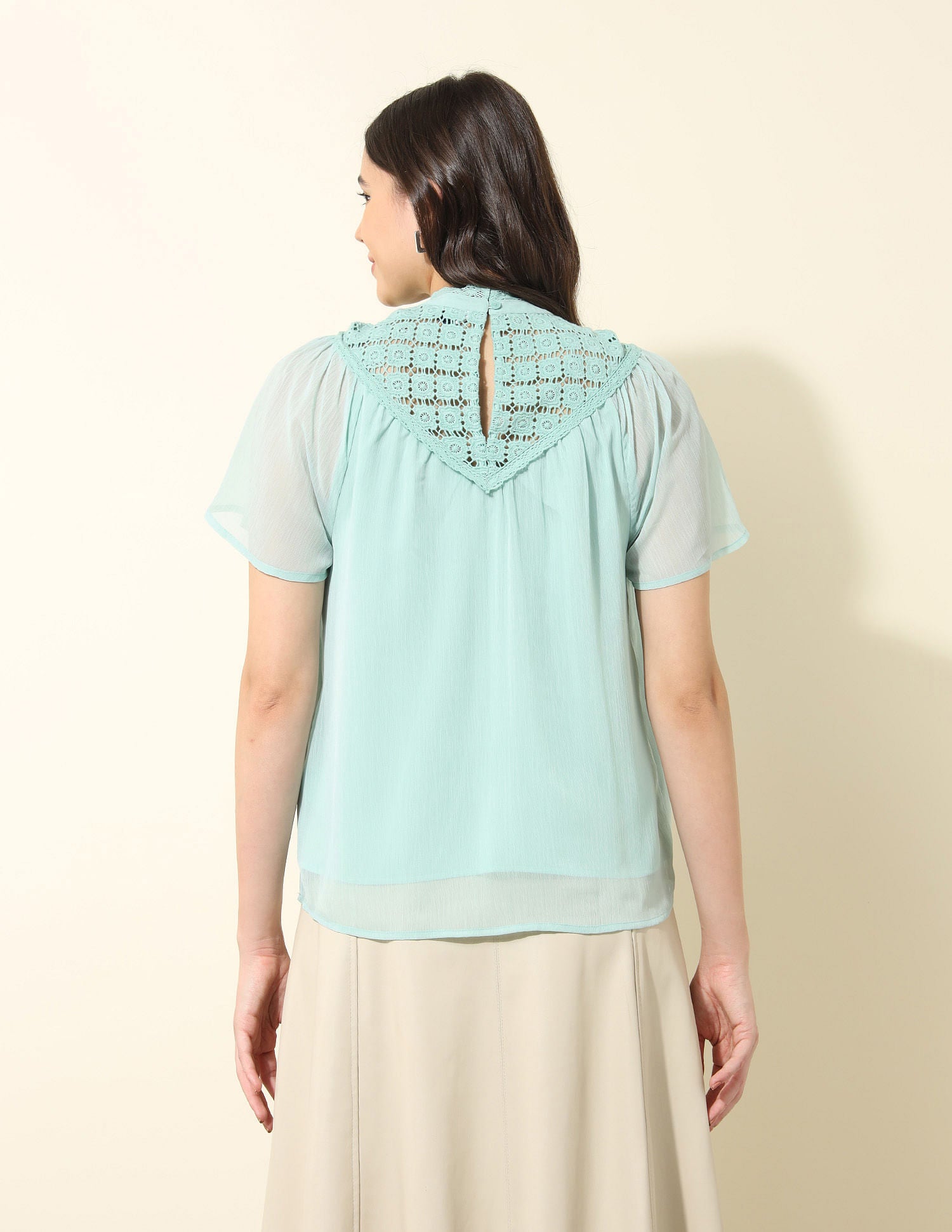 Lace Detailed Top Blue - U.S. POLO ASSN. | Large