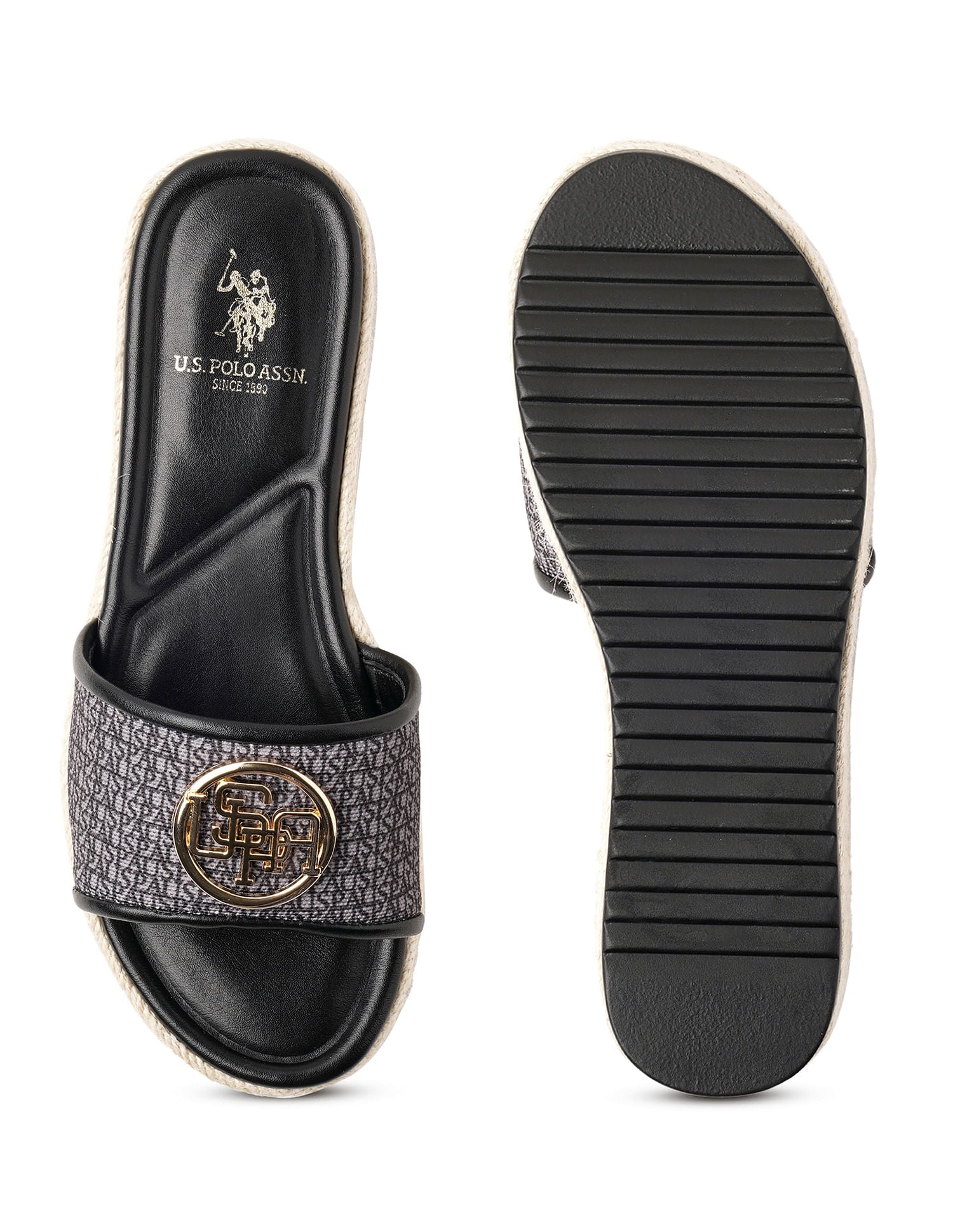 Monogram Vamp Strap Cristina Sandals Black - U.S. POLO ASSN. | Large
