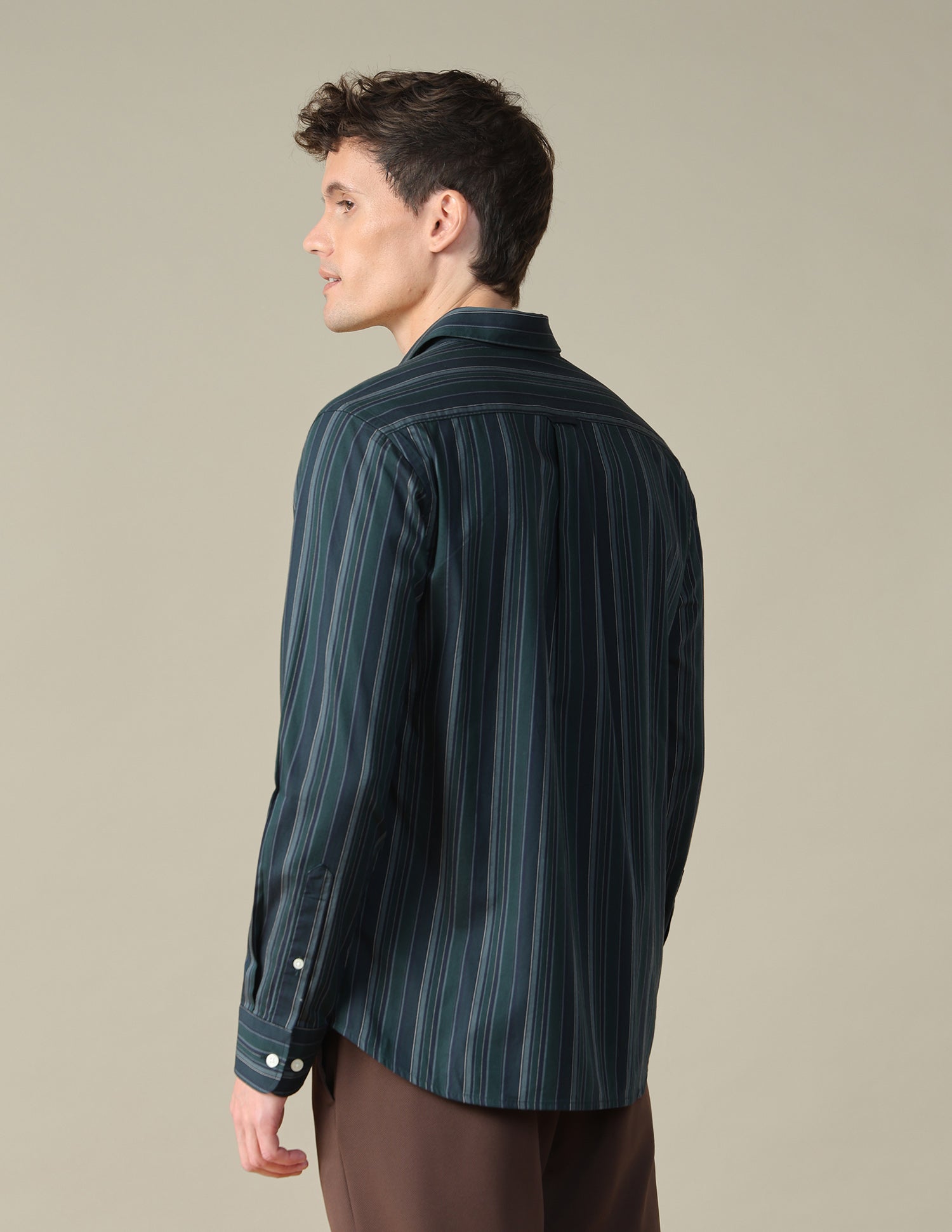 Vertical Striped Twill Shirt Dark Green - U.S. Polo Assn. India | Large