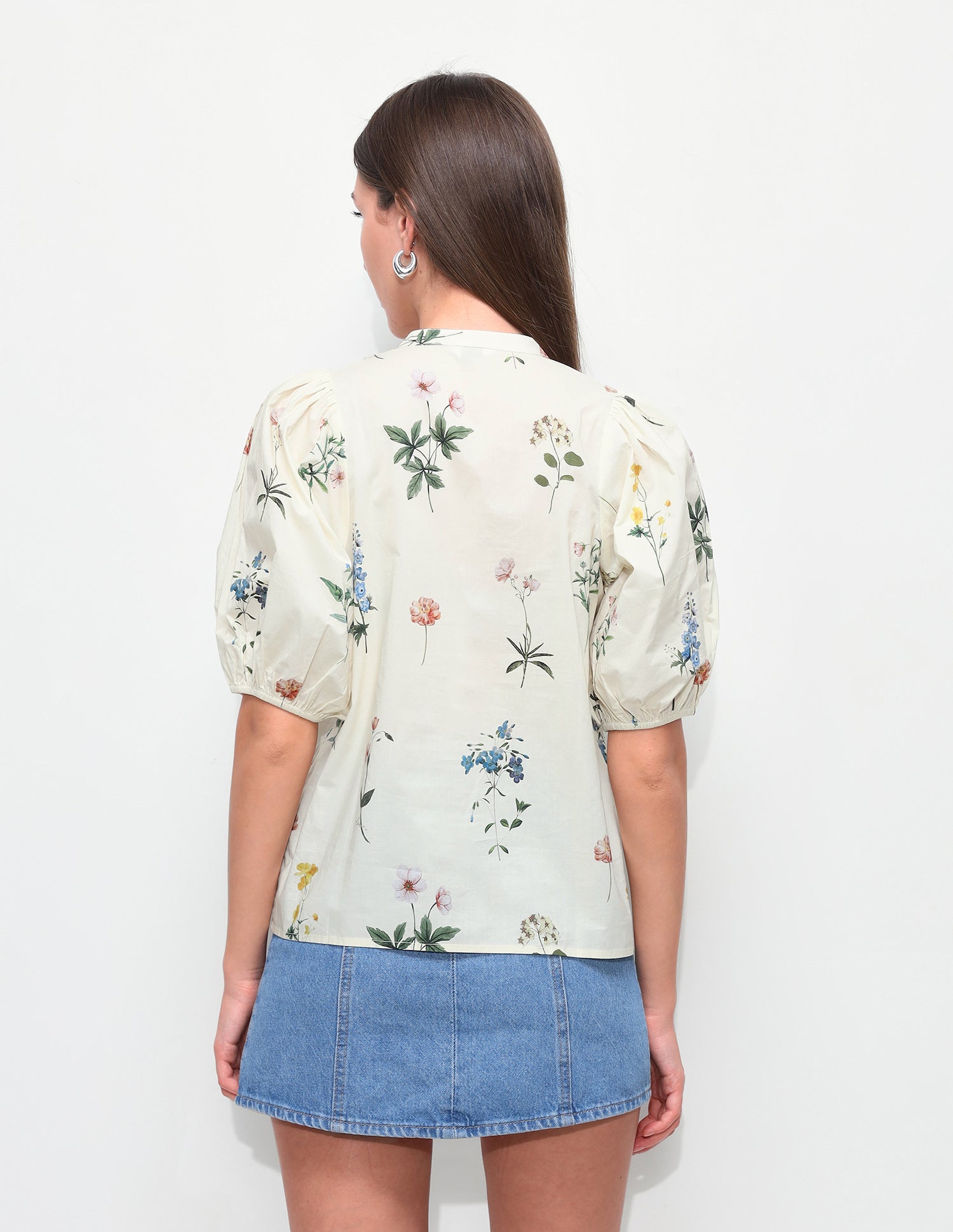 Floral Printed Band Collar Shirt Off White - U.S. Polo Assn. India | Large