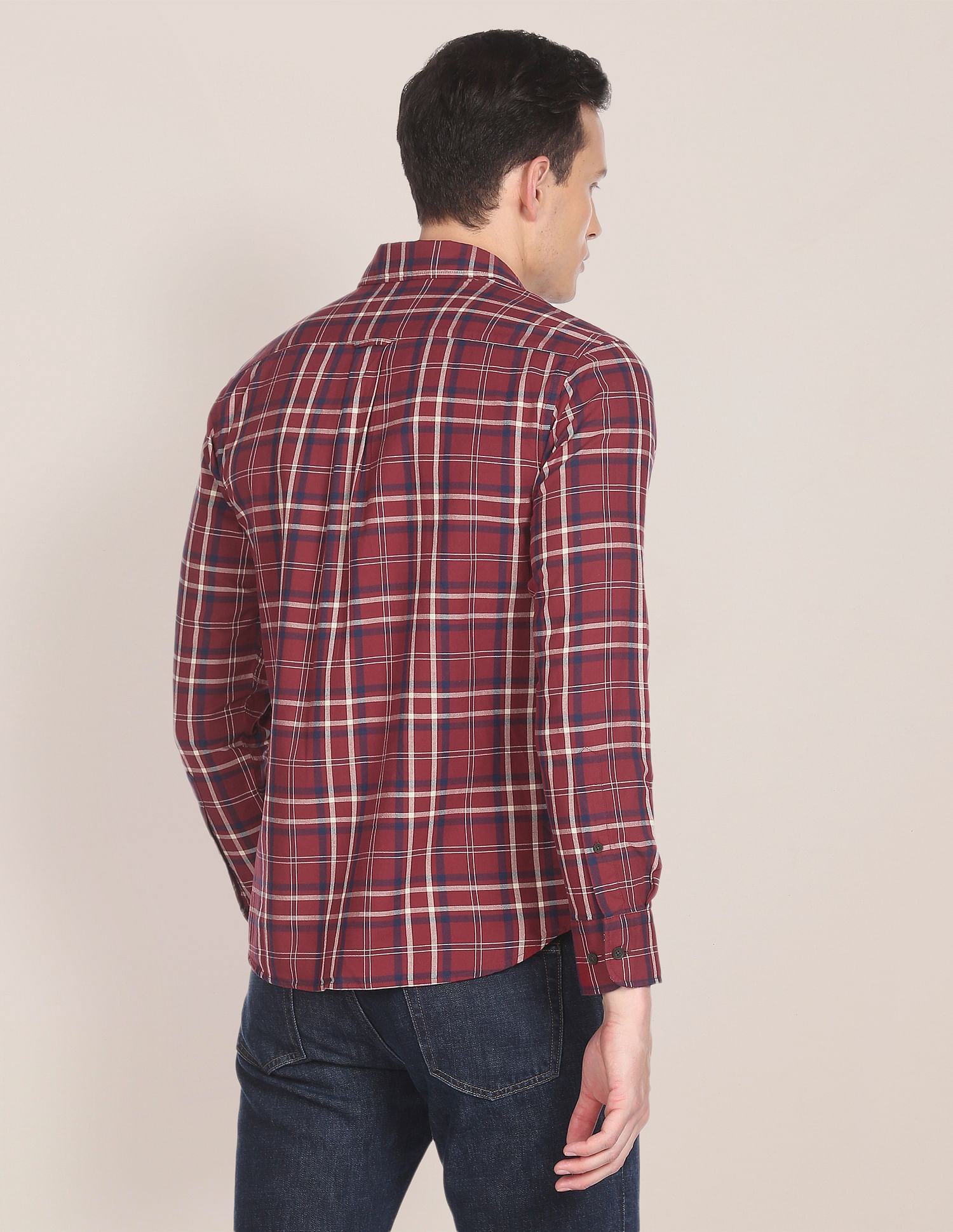 Men Maroon Regular Fit Check Casual Shirt Maroon - U.S. POLO ASSN. | Large