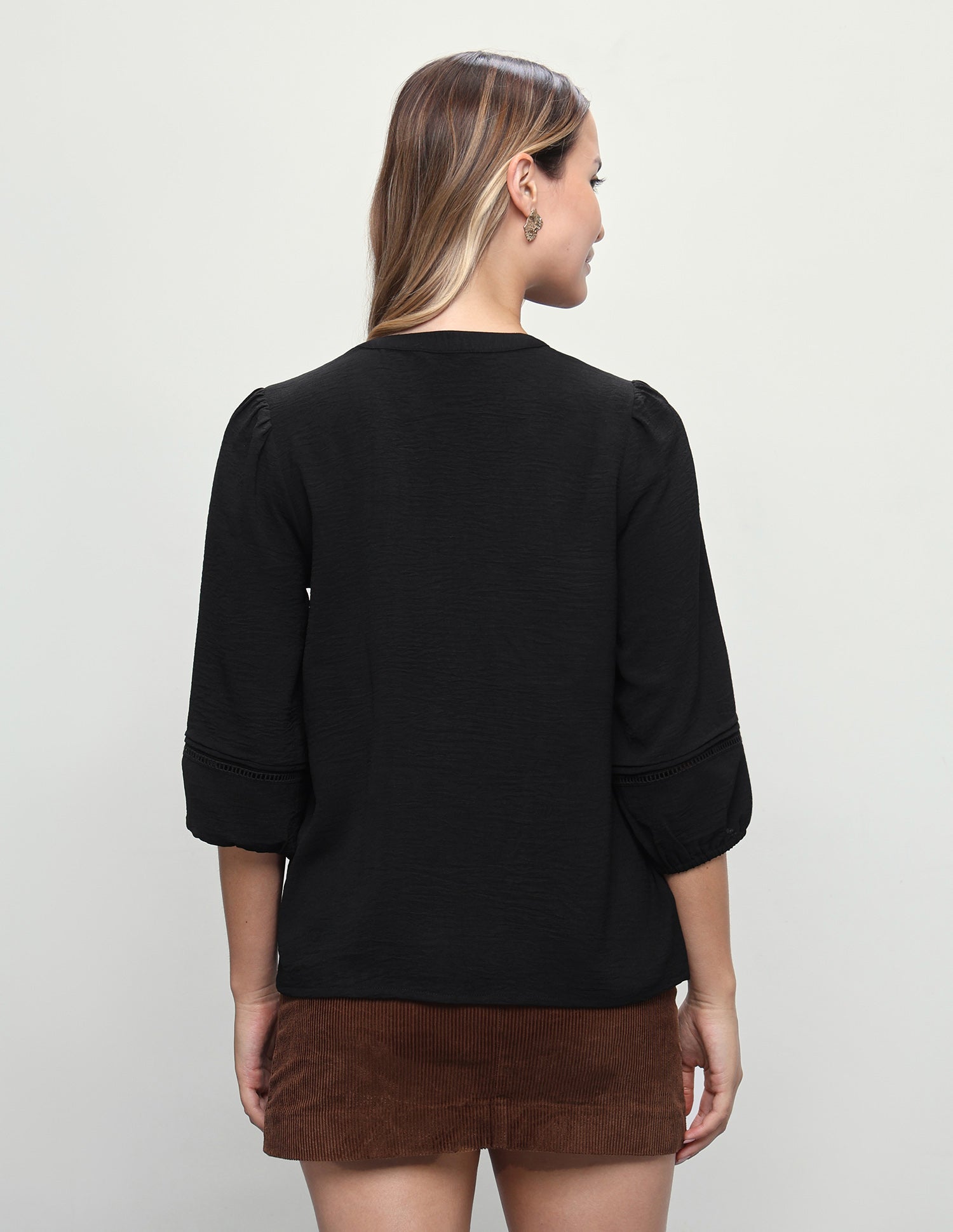 Band Collar Puff Sleeve Top Black - U.S. Polo Assn. India | Large