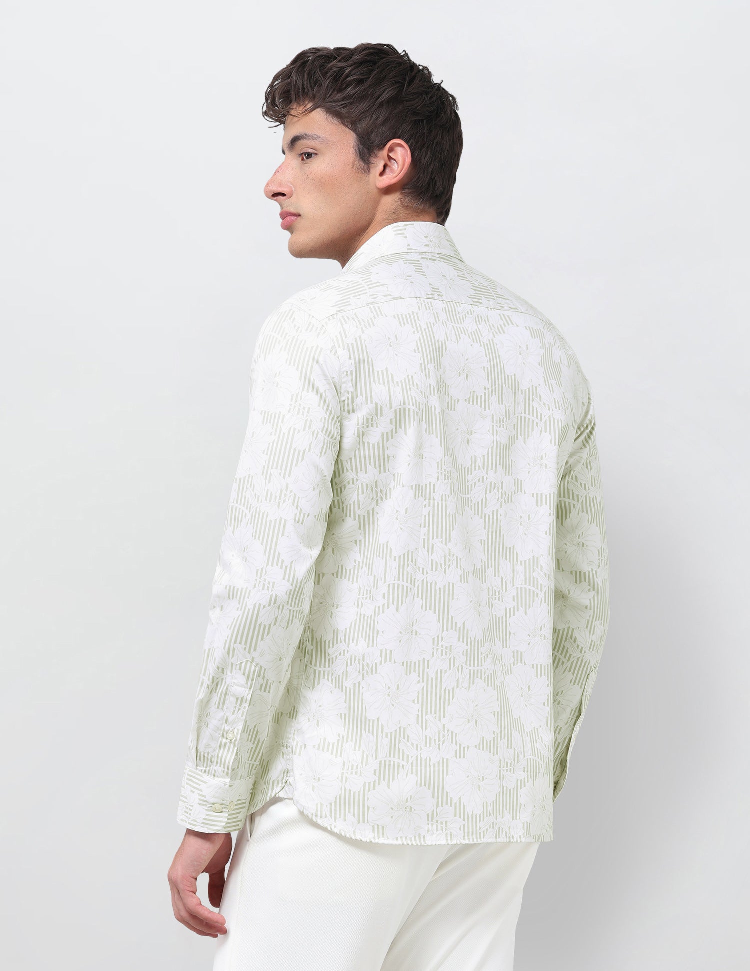 Vertical Striped With Floral Printed Satin Shirt Beige - U.S. Polo Assn. India | Large