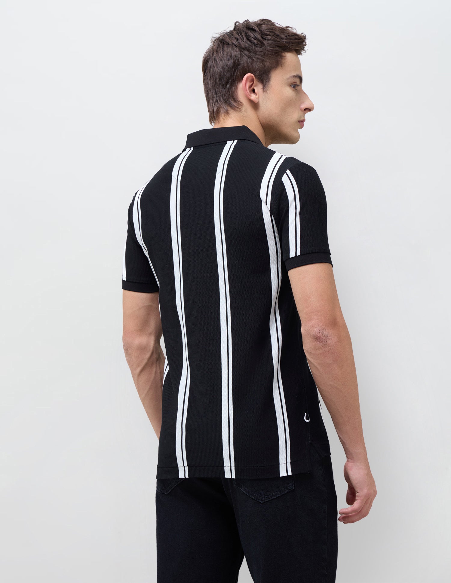 Vertical Striped Slim Fit Polo Shirt Black - U.S. Polo Assn. India | Large