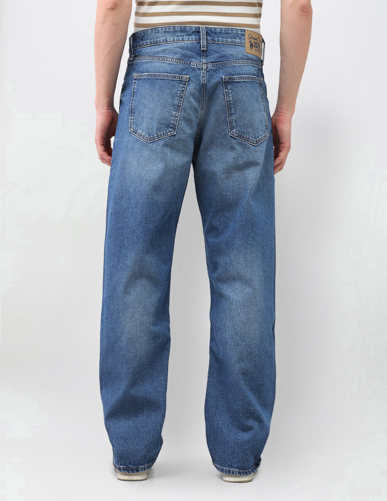 Logan Loose Straight Fit Blue Distressed Jeans Mid Blue - U.S. Polo Assn. India | Large