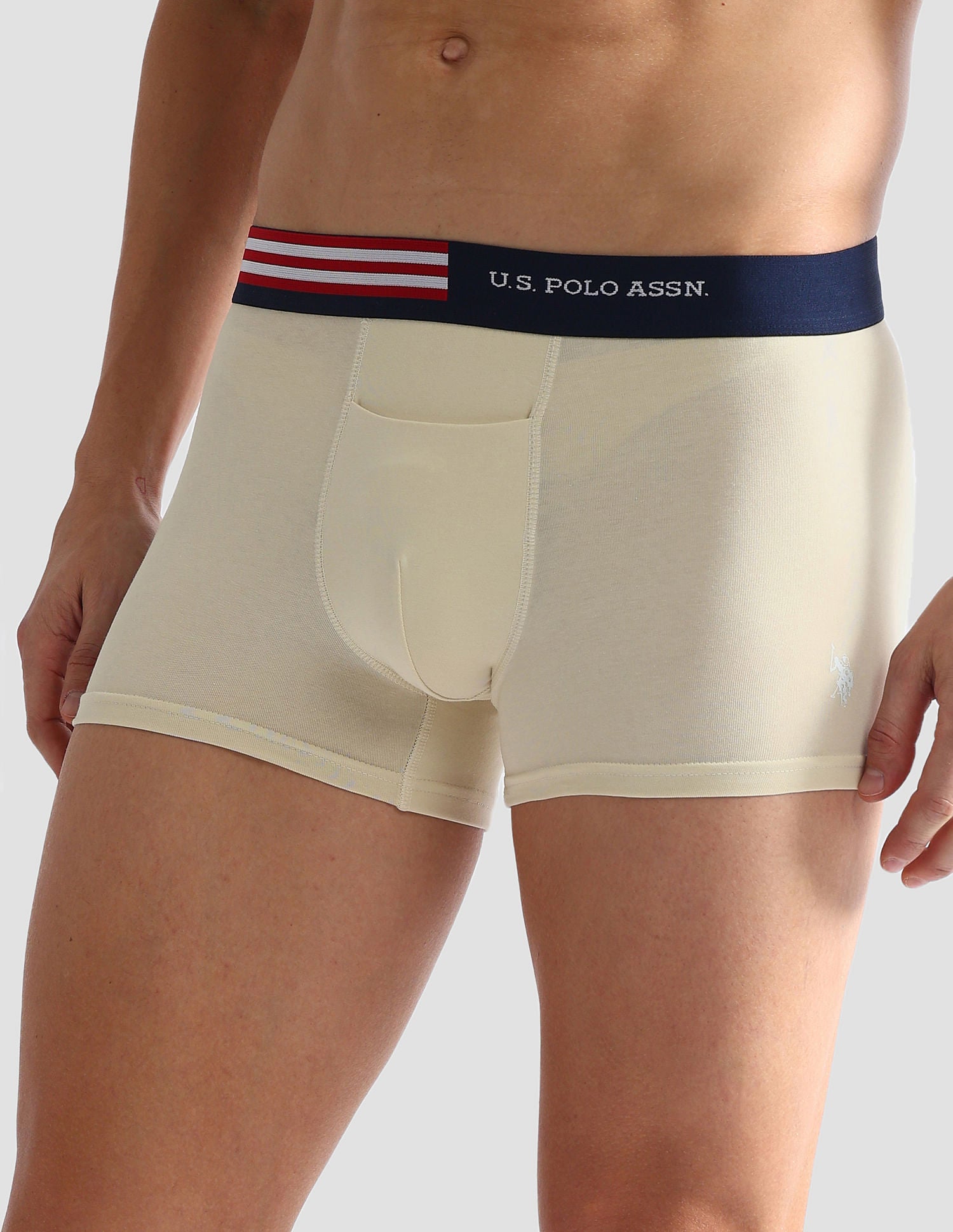 Flag Elastic Antibacterial OET06 Trunks - Pack Of 2 Beige and Navy - U.S. POLO ASSN. | Large