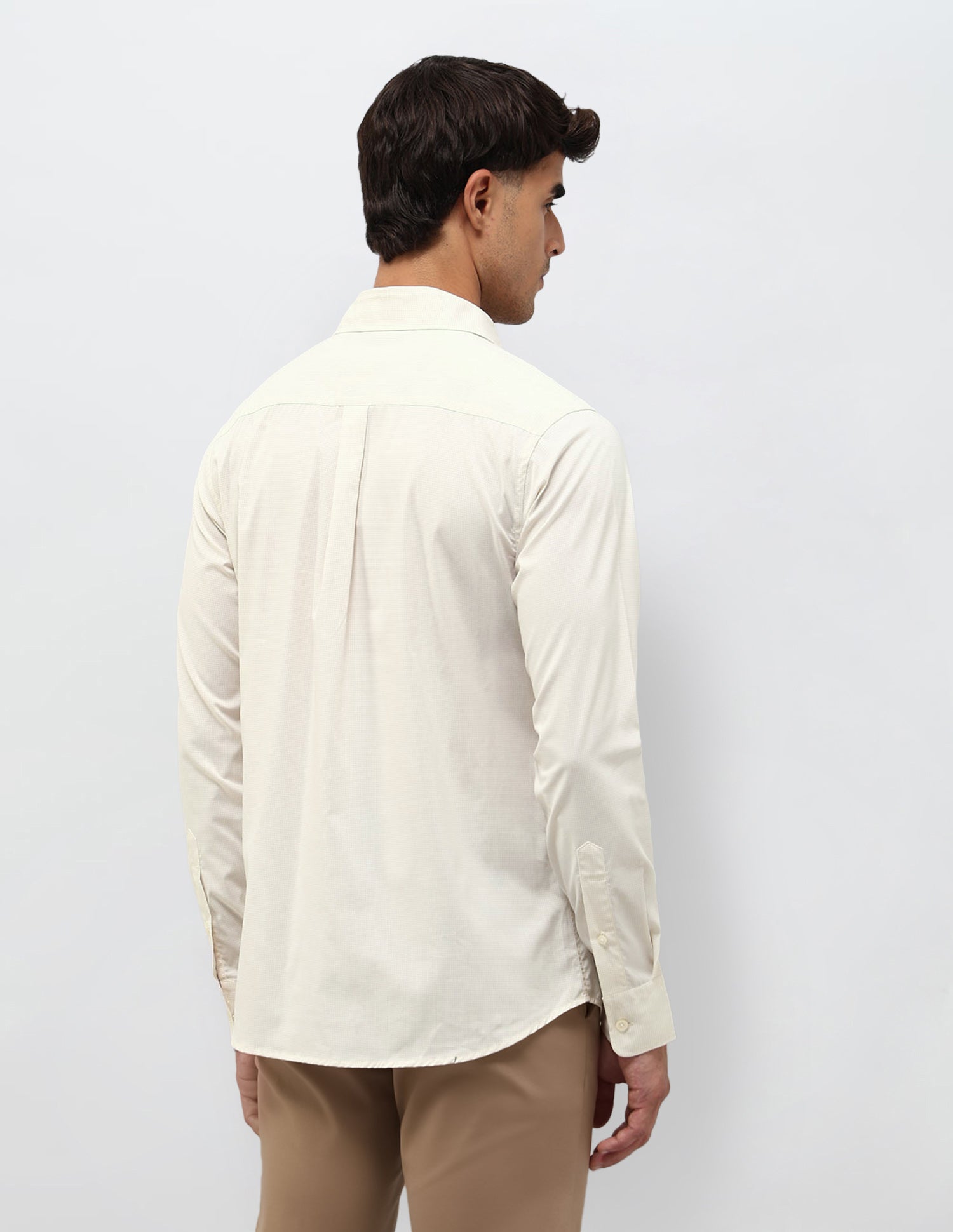 Micro Checked Tailored Fit Shirt Beige - U.S. POLO ASSN. | Large