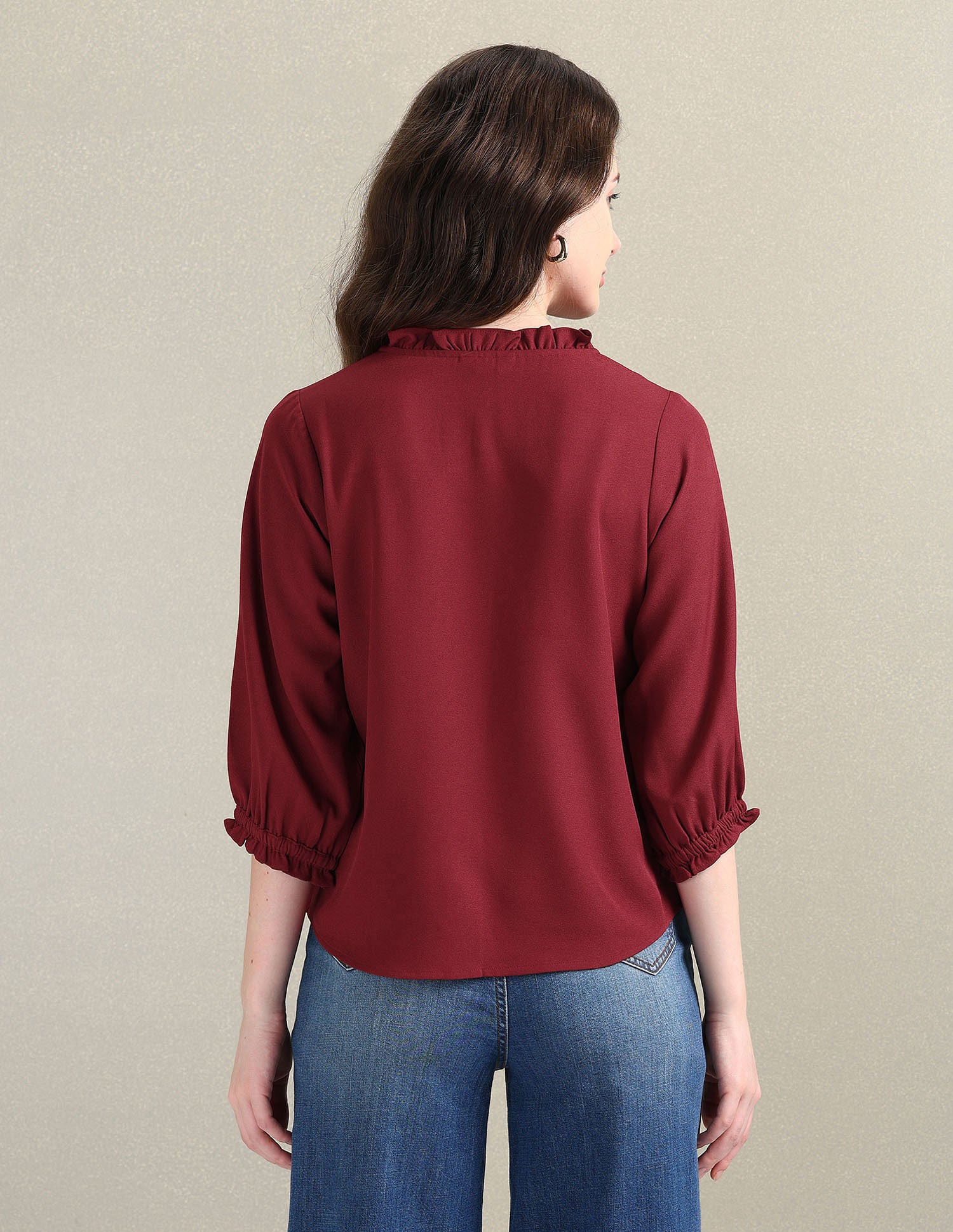 Ruffled V-Neck Solid Top Red - U.S. Polo Assn. India | Large