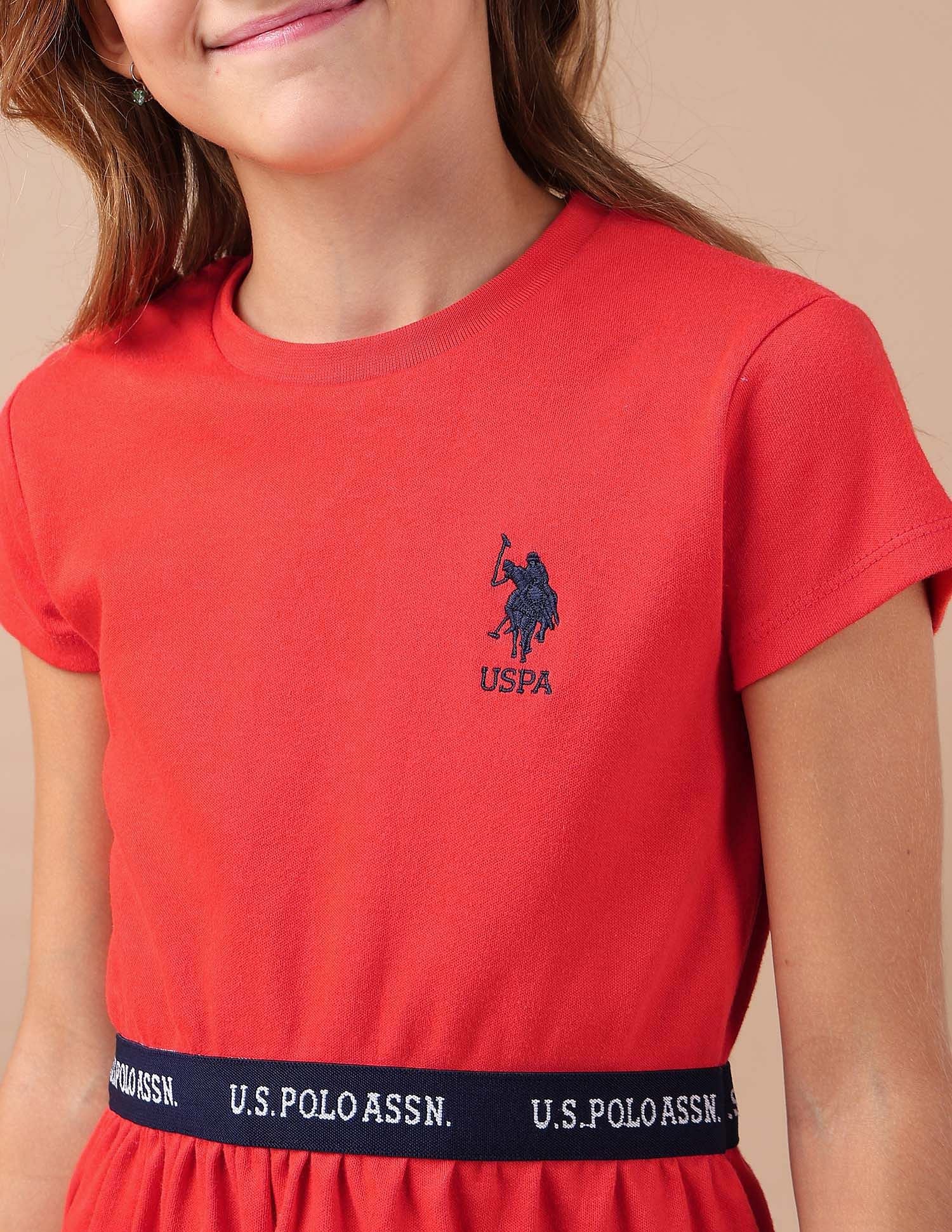 Girls Solid Fit And Flare Dress Red - U.S. POLO ASSN. | Large