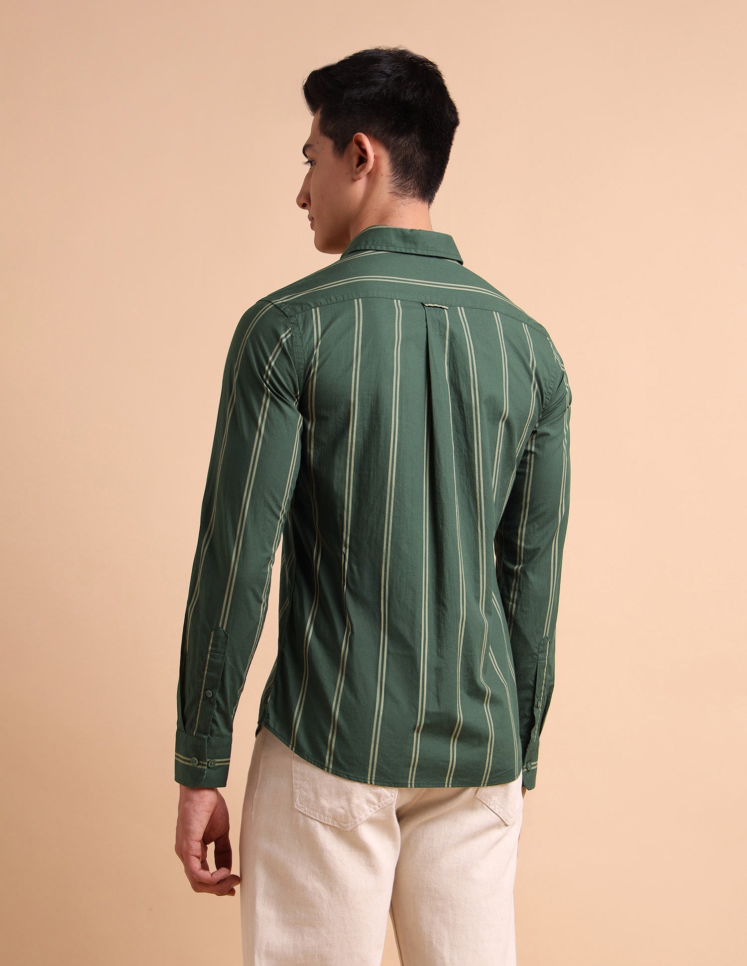 Vertical Striped Pure Cotton Shirt Olive - U.S. POLO ASSN. | Large