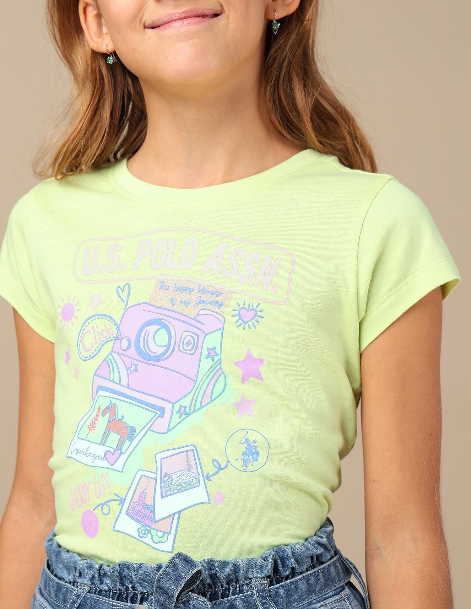 Girls Graphic Printed Regular Fit T-Shirt Yellow - U.S. POLO ASSN. | Large