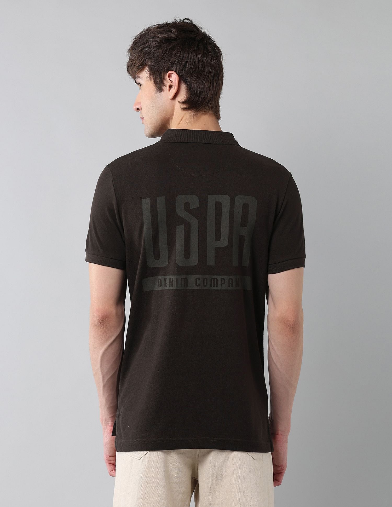 Pure Cotton Muscle Fit Polo Shirt Dark Brown - U.S. Polo Assn. India | Large