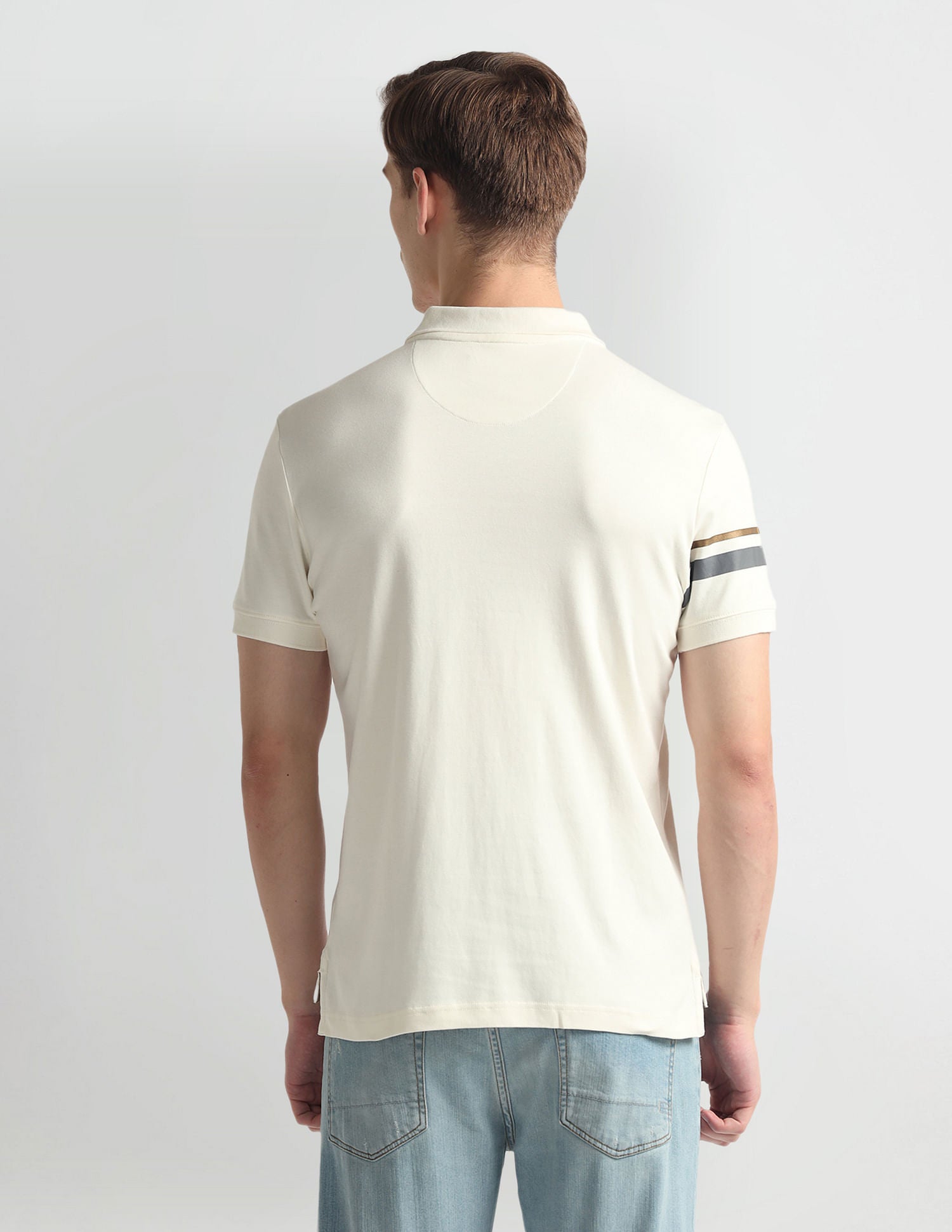 Ribbed Collar Solid Polo Shirt Ivory - U.S. Polo Assn. India | Large