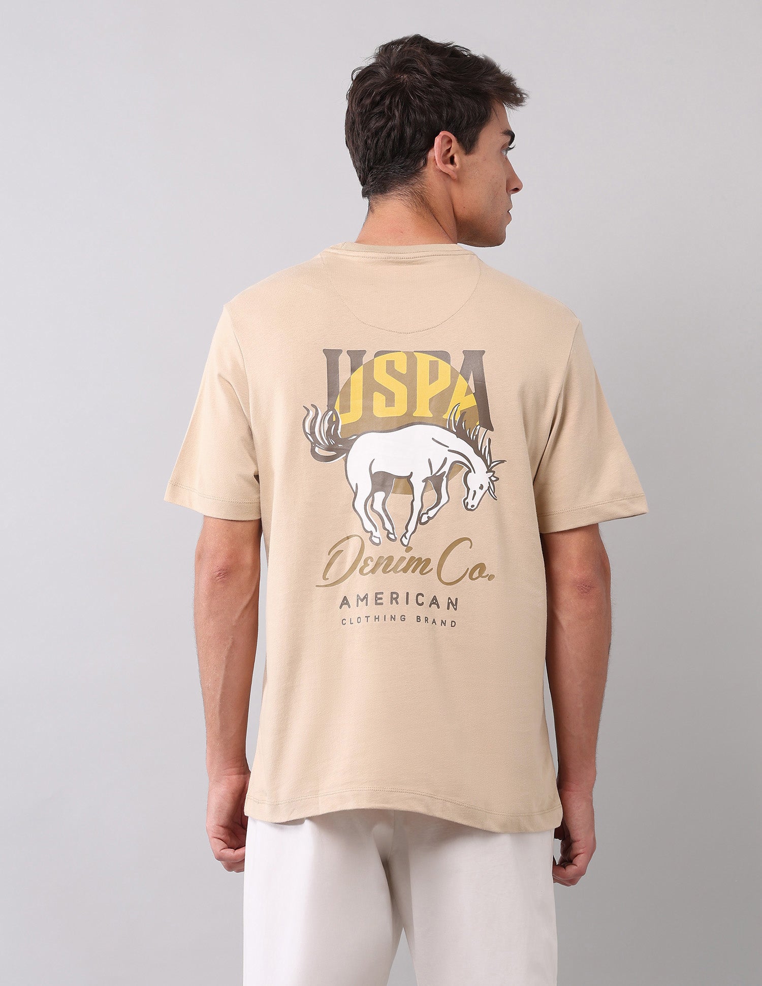 Brand Printed Muscle Fit T-Shirt Beige - U.S. POLO ASSN. | Large