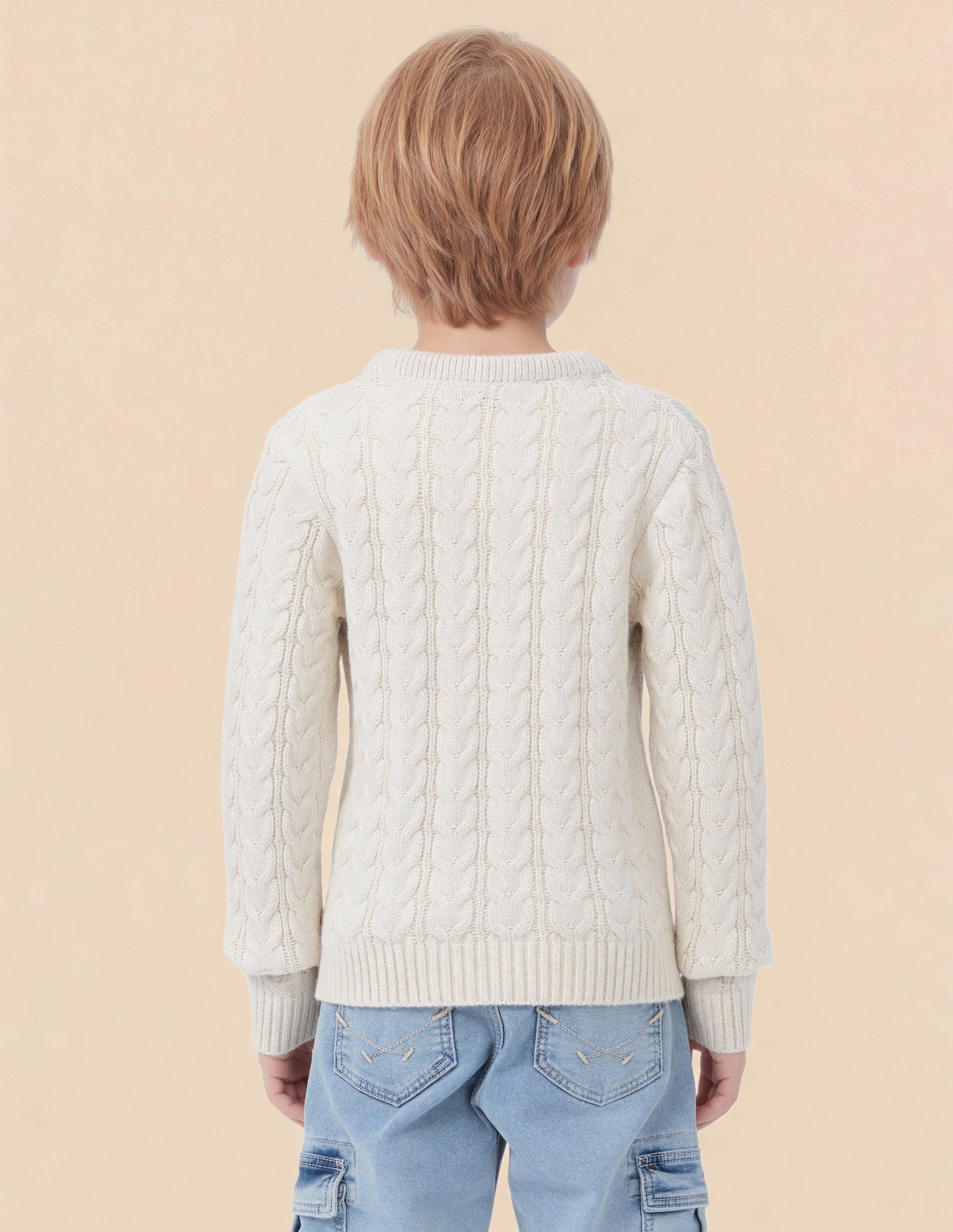 Boys Cable Knit Logo Regular Fit Sweater Off White - U.S. Polo Assn. India | Large