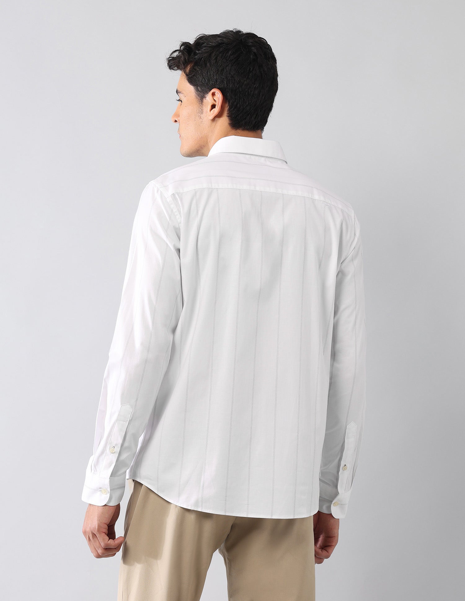 Pinstriped Poplin Pure Cotton Shirt White - U.S. Polo Assn. India | Large