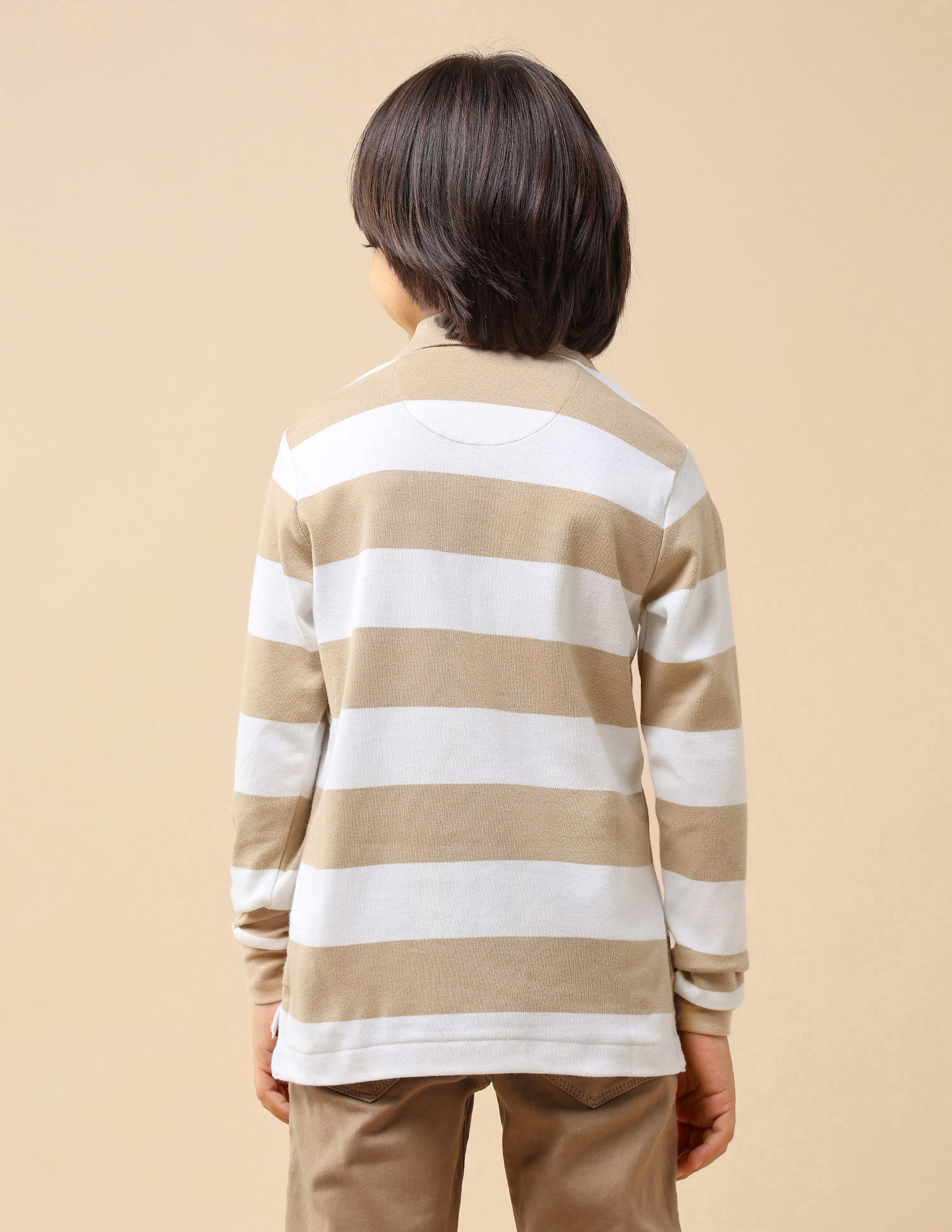 Boys Horizontal Striped Regular Fit Polo Shirt Light Brown - U.S. POLO ASSN. | Large