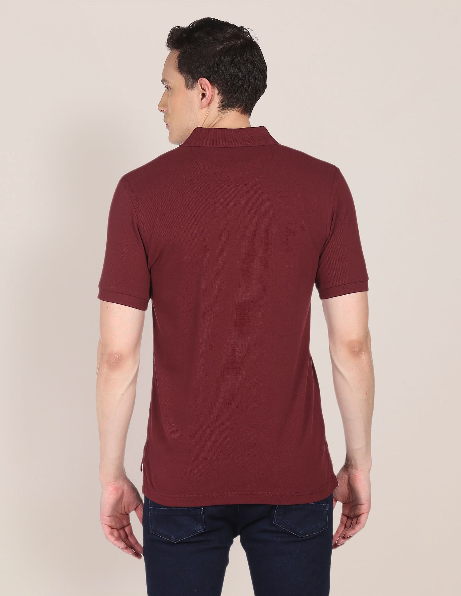 Ribbed Collar Solid Polo Shirt Maroon - U.S. POLO ASSN. | Large
